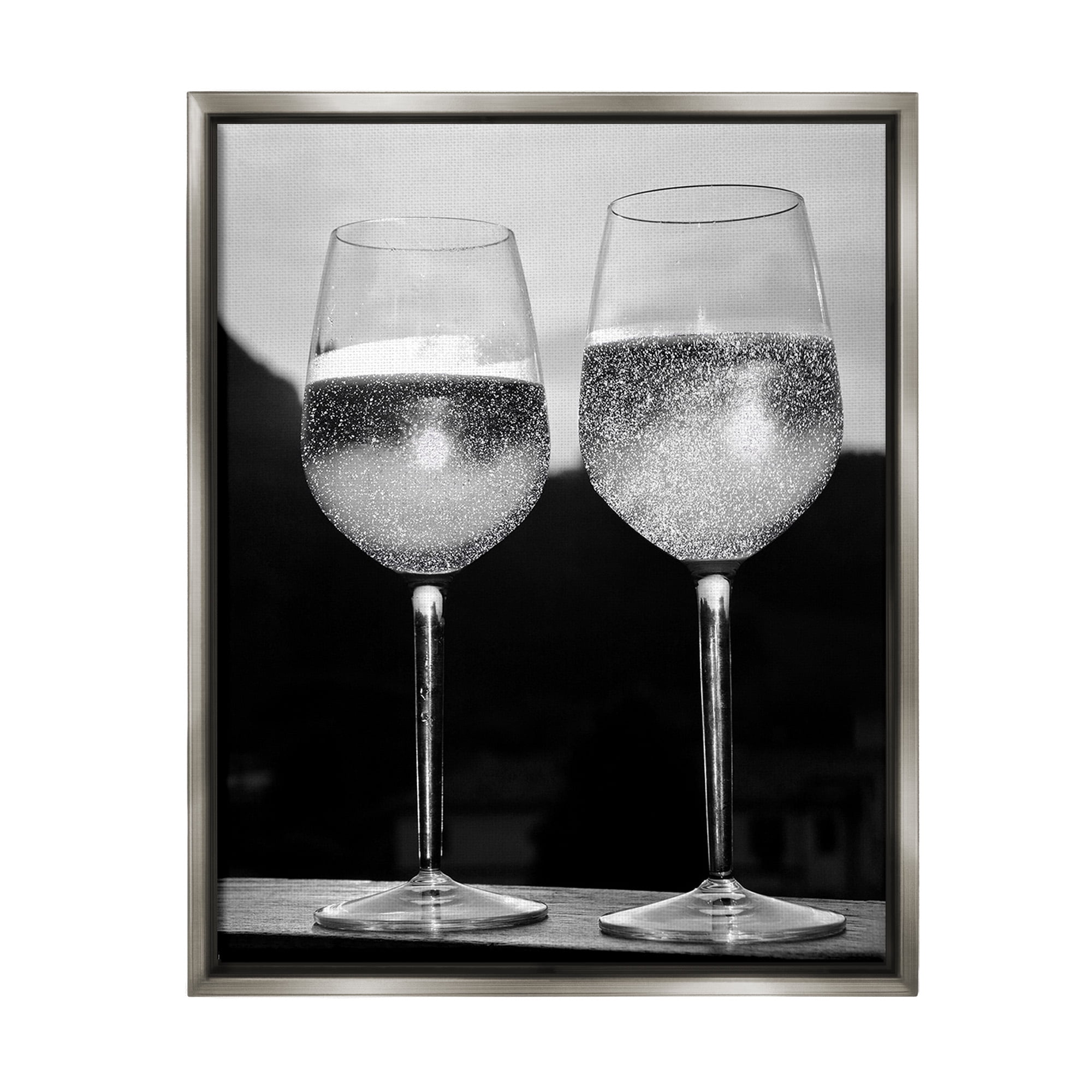 Stupell Industries Fizzy Champagne Glasses Food & Beverage Photography Gray Floater Framed Canvas Art Print Wall Art, 17 x 21