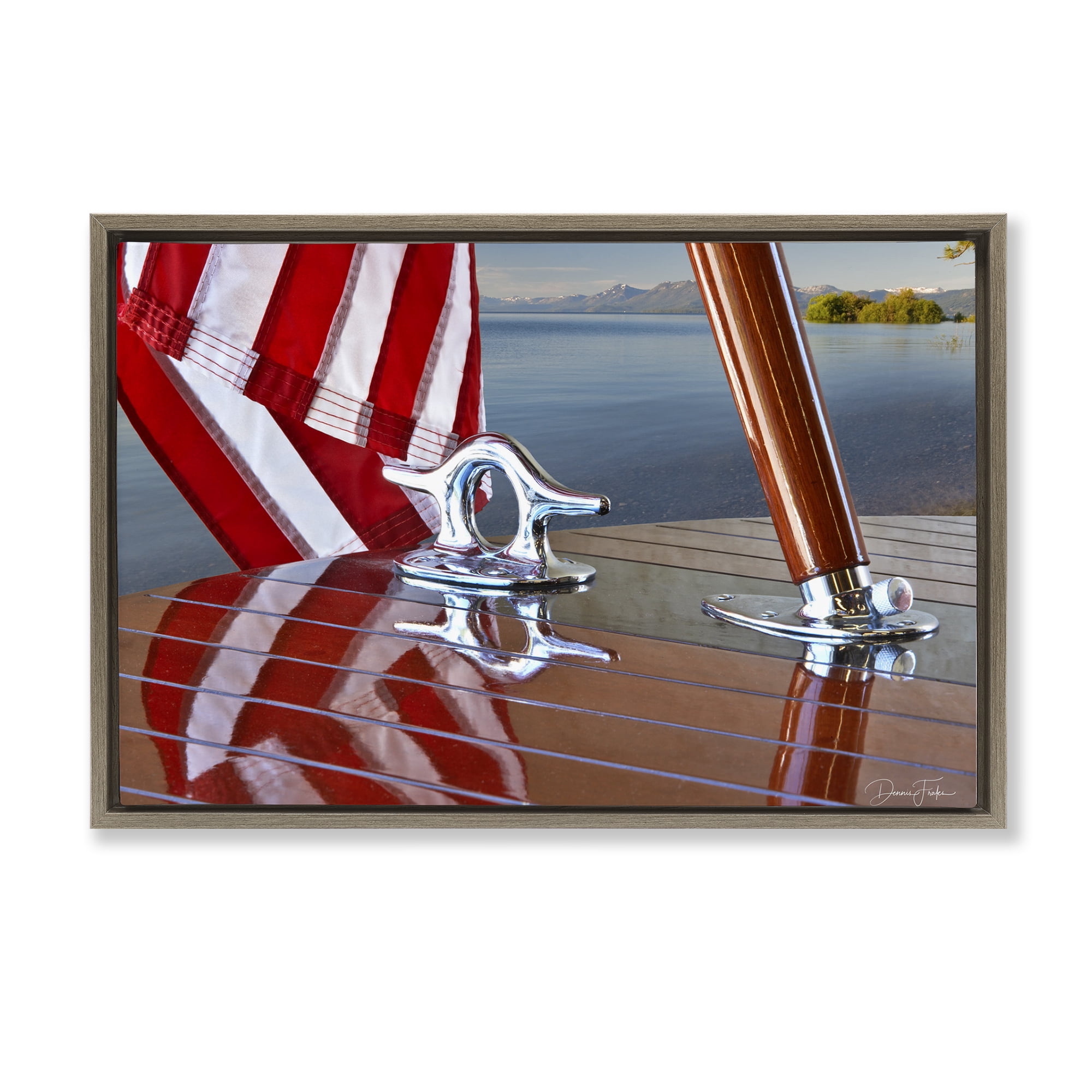 Stupell Industries Flag On Boat Hull Transportation Photography Brown Floater Framed Canvas Art Print Wall Art, 25 x 17
