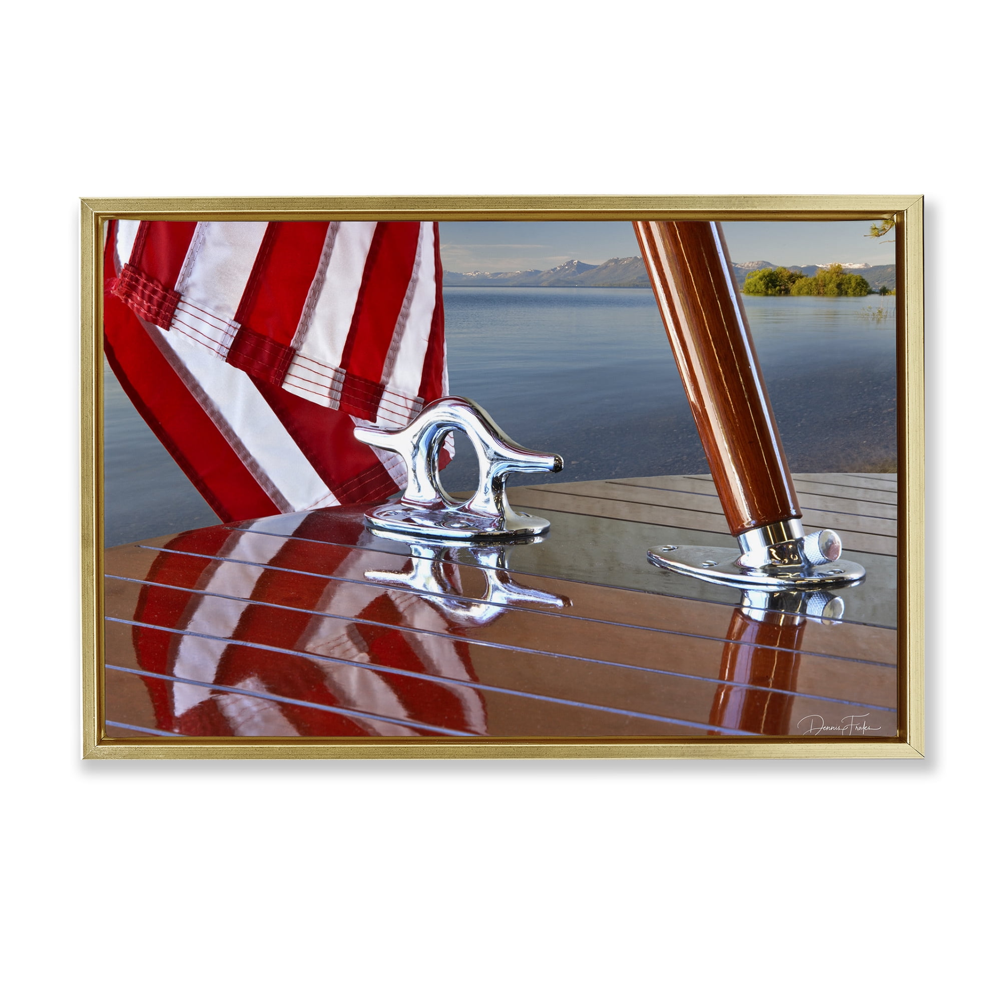 Stupell Industries Flag On Boat Hull Transportation Photography Gold Floater Framed Canvas Art Print Wall Art, 25 x 17