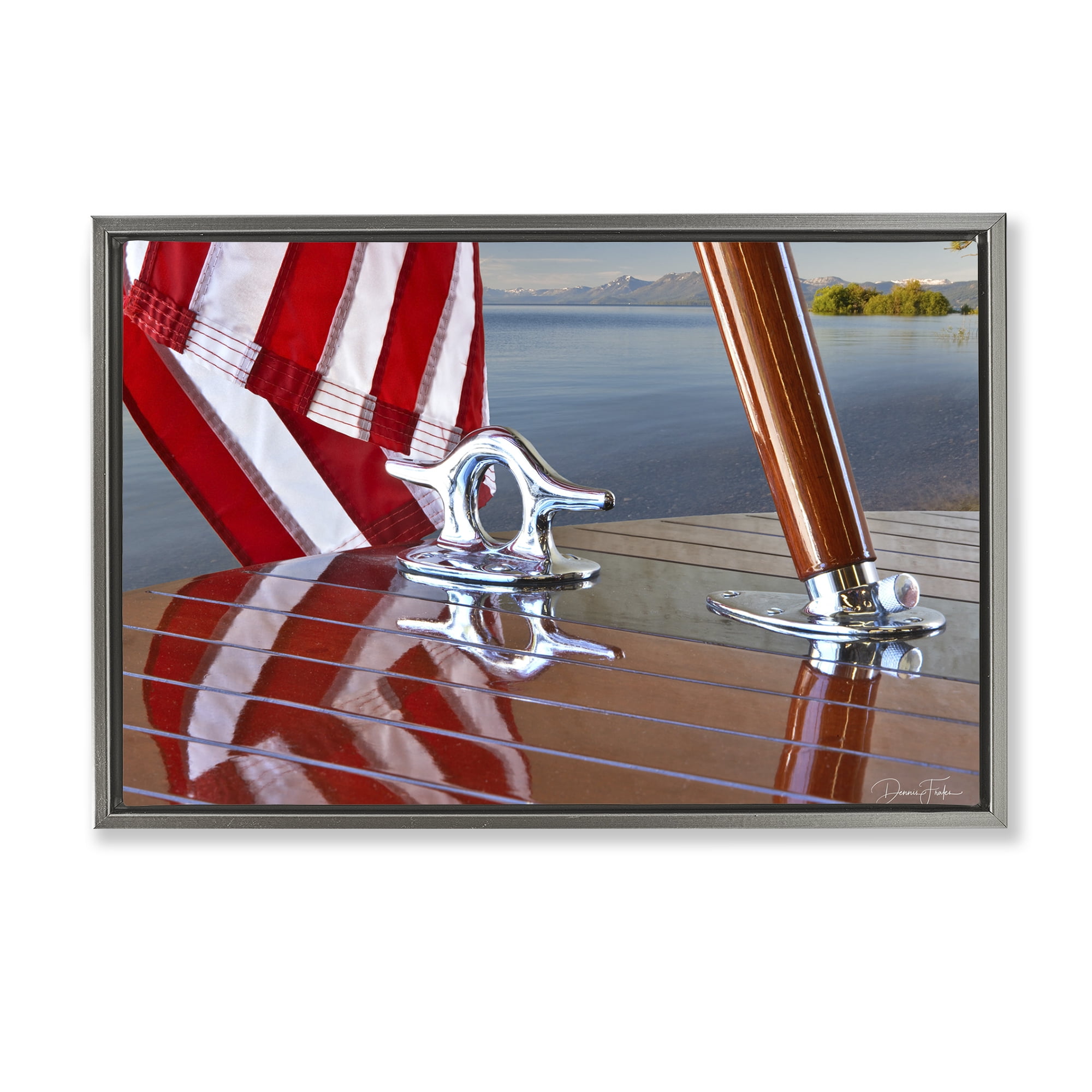 Stupell Industries Flag On Boat Hull Transportation Photography Gray Floater Framed Canvas Art Print Wall Art, 25 x 17