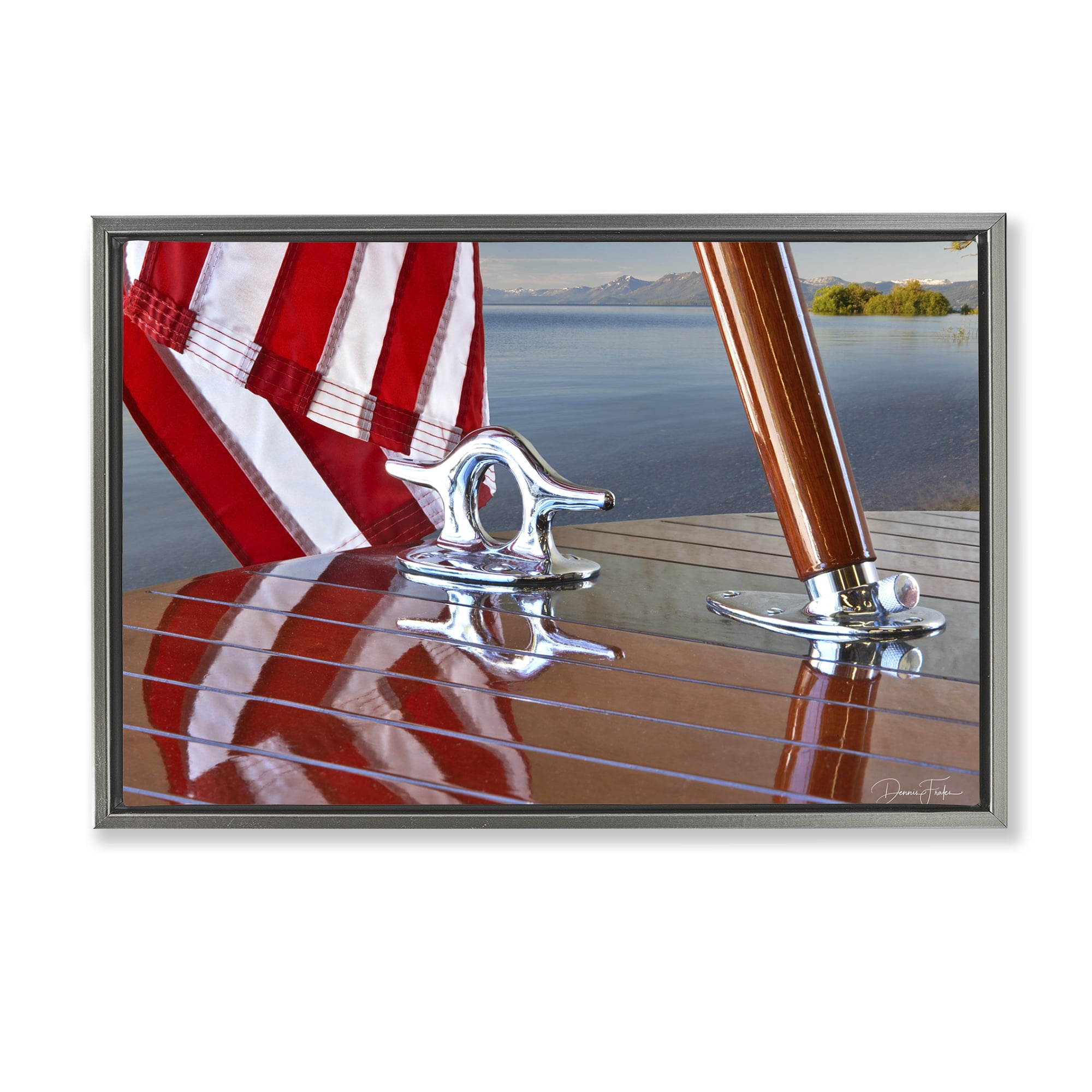 Stupell Industries Flag On Boat Hull Transportation Photography Gray Floater Framed Canvas Art Print Wall Art, 31 x 21
