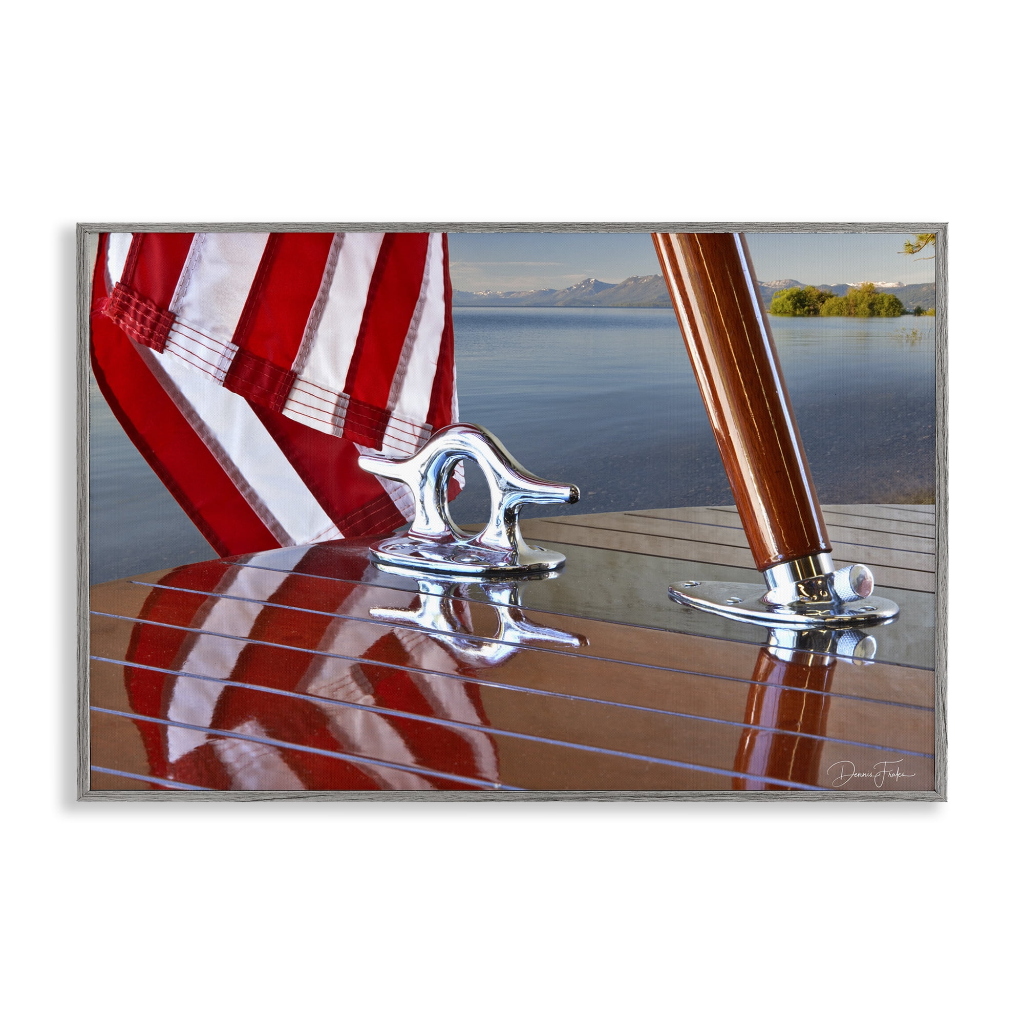 Stupell Industries Flag On Boat Hull Transportation Photography Gray Framed Art Print Wall Art, 30 x 20