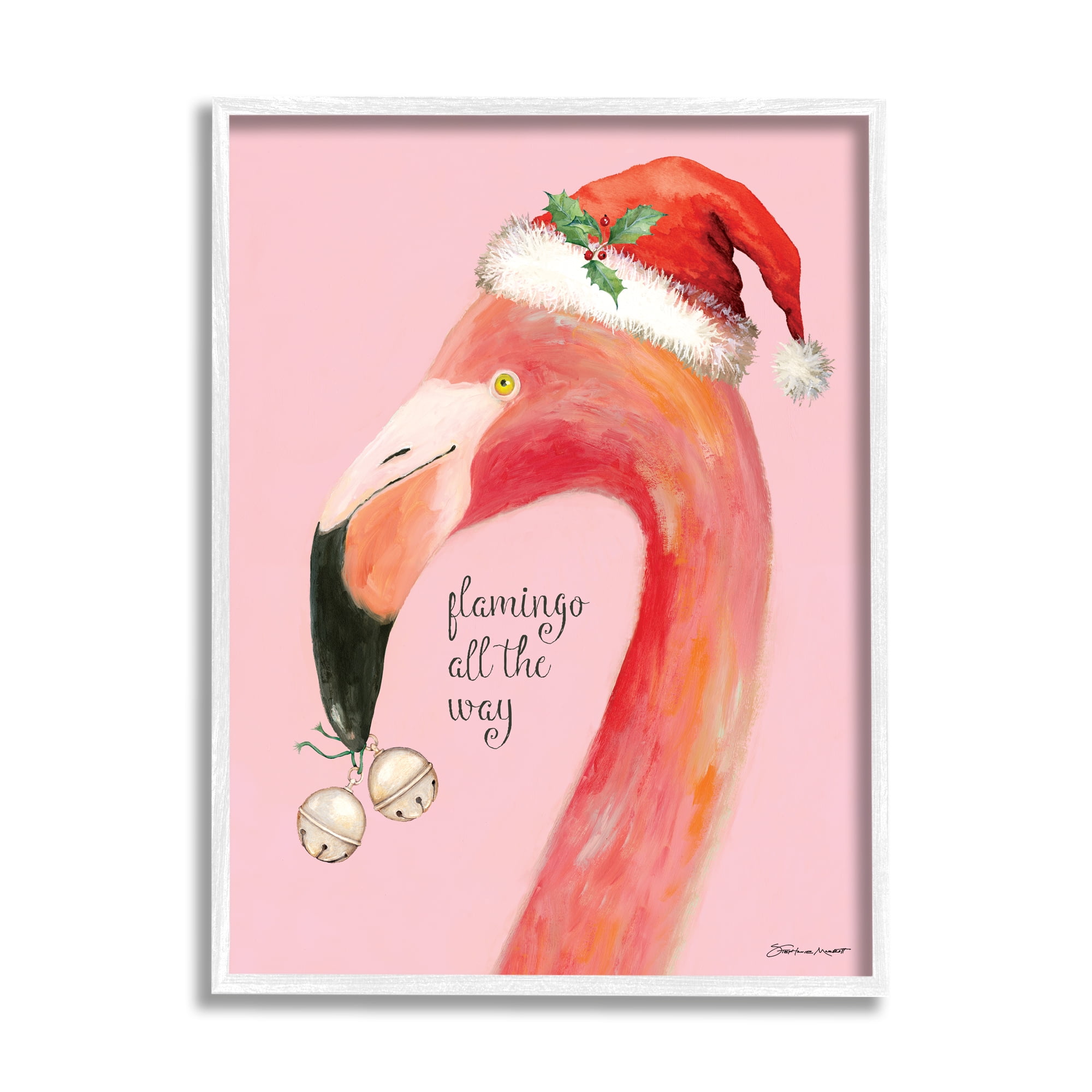 Pink Flamingo Santa Claus Bird Framed Wall Art, 11 x 14