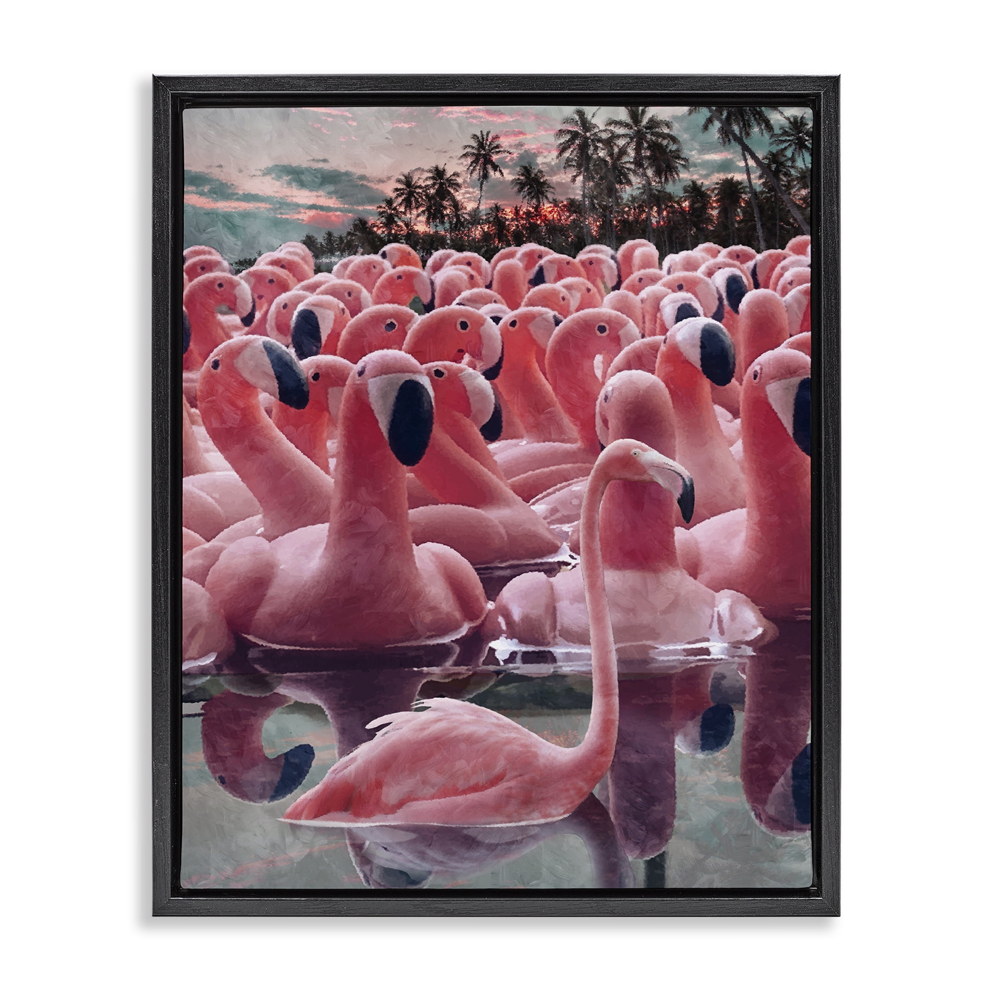 Stupell Industries Flamingo Among Floats Nautical & Beach Painting Black Floater Framed Canvas Art Print Wall Art, 25 x 31