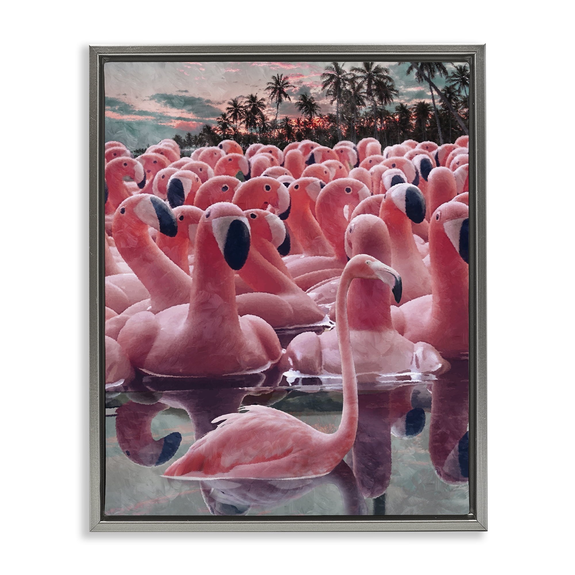 Stupell Industries Flamingo Among Floats Nautical & Beach Painting Gray Floater Framed Canvas Art Print Wall Art, 17 x 21