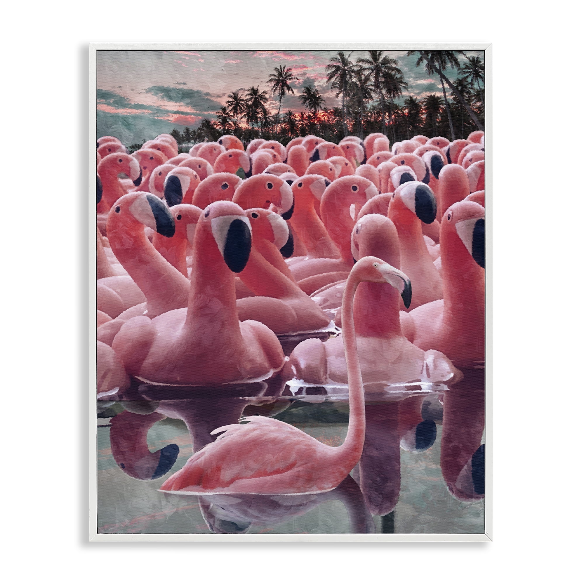 Stupell Industries Flamingo Among Floats Nautical & Beach Painting White Framed Art Print Wall Art, 16 x 20