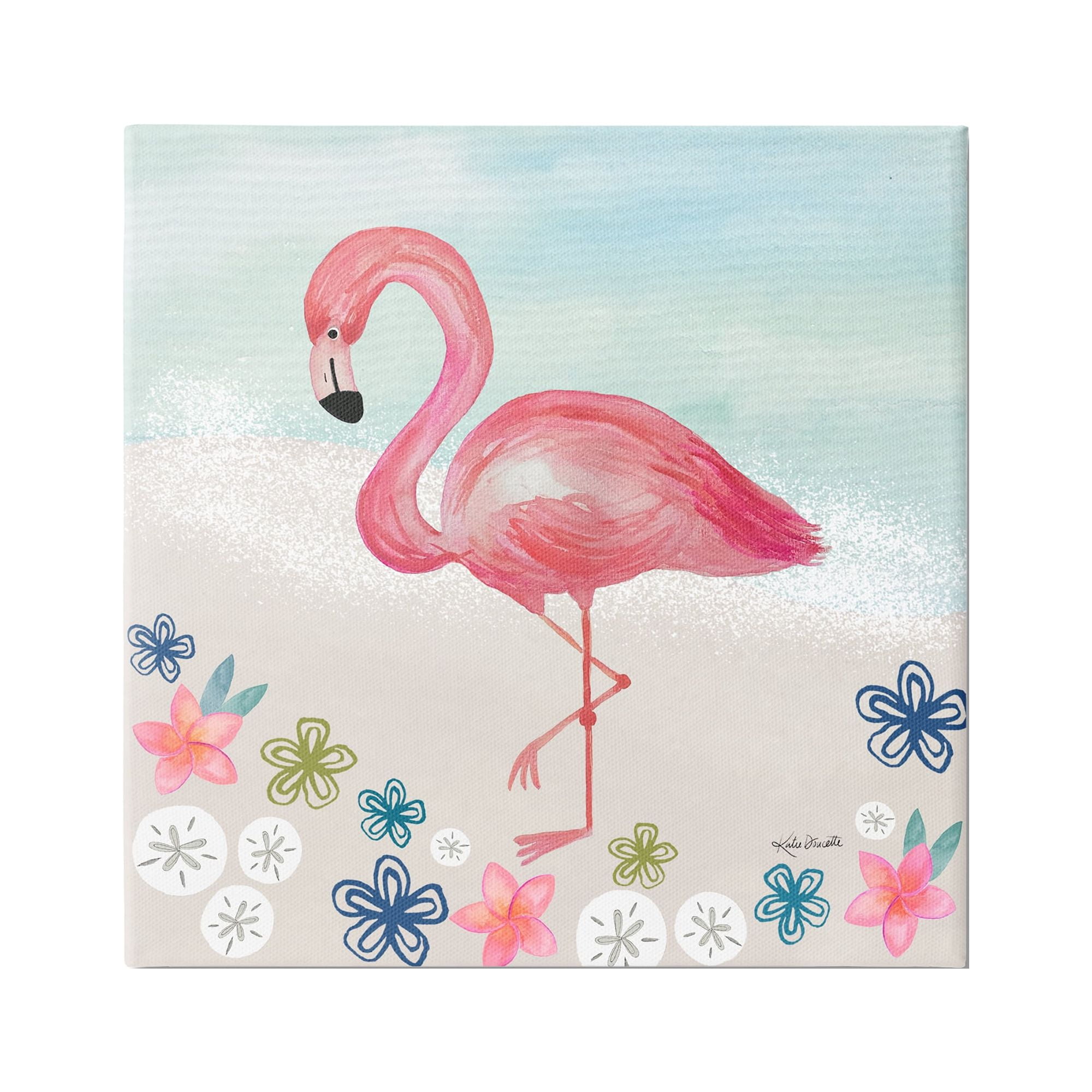 Stupell Industries Flamingo Among Sand Dollars Flowers Beach Shore Canvas Wall Art, 36 x 36, Design by Katie Doucette