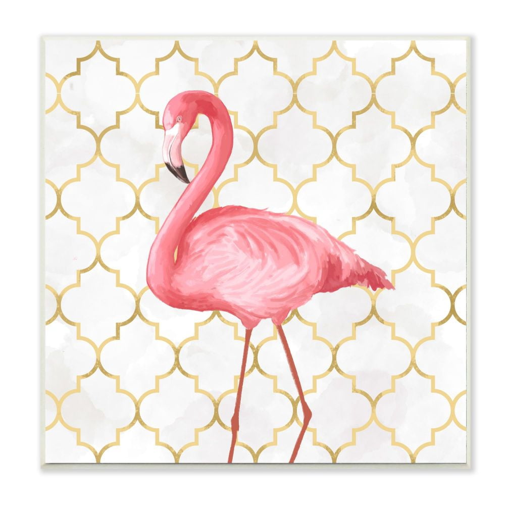 Stupell Industries Flamingo Animal Pink Gold Pattern Design Wall Plaque by Ziwei Li