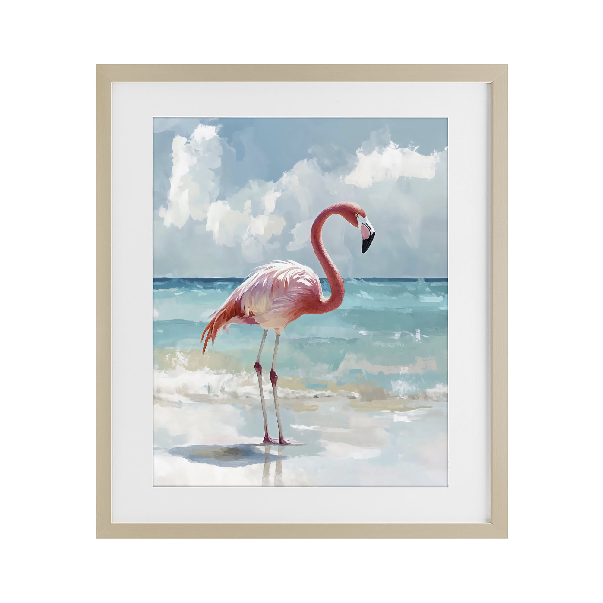 Stupell Industries Flamingo At Shore Birch Framed Print Under Glass, design by The Prints Vibe