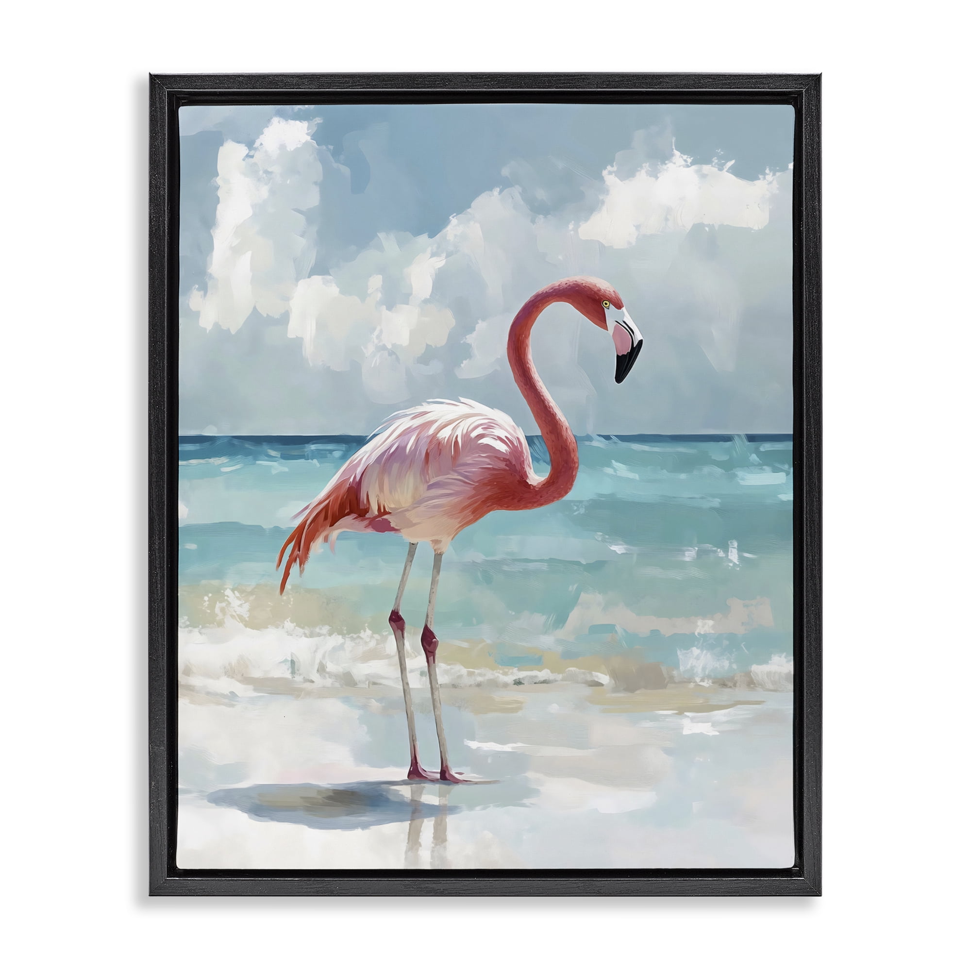 Stupell Industries Flamingo At Shore Black Framed Floater Canvas Wall Art, design by The Prints Vibe