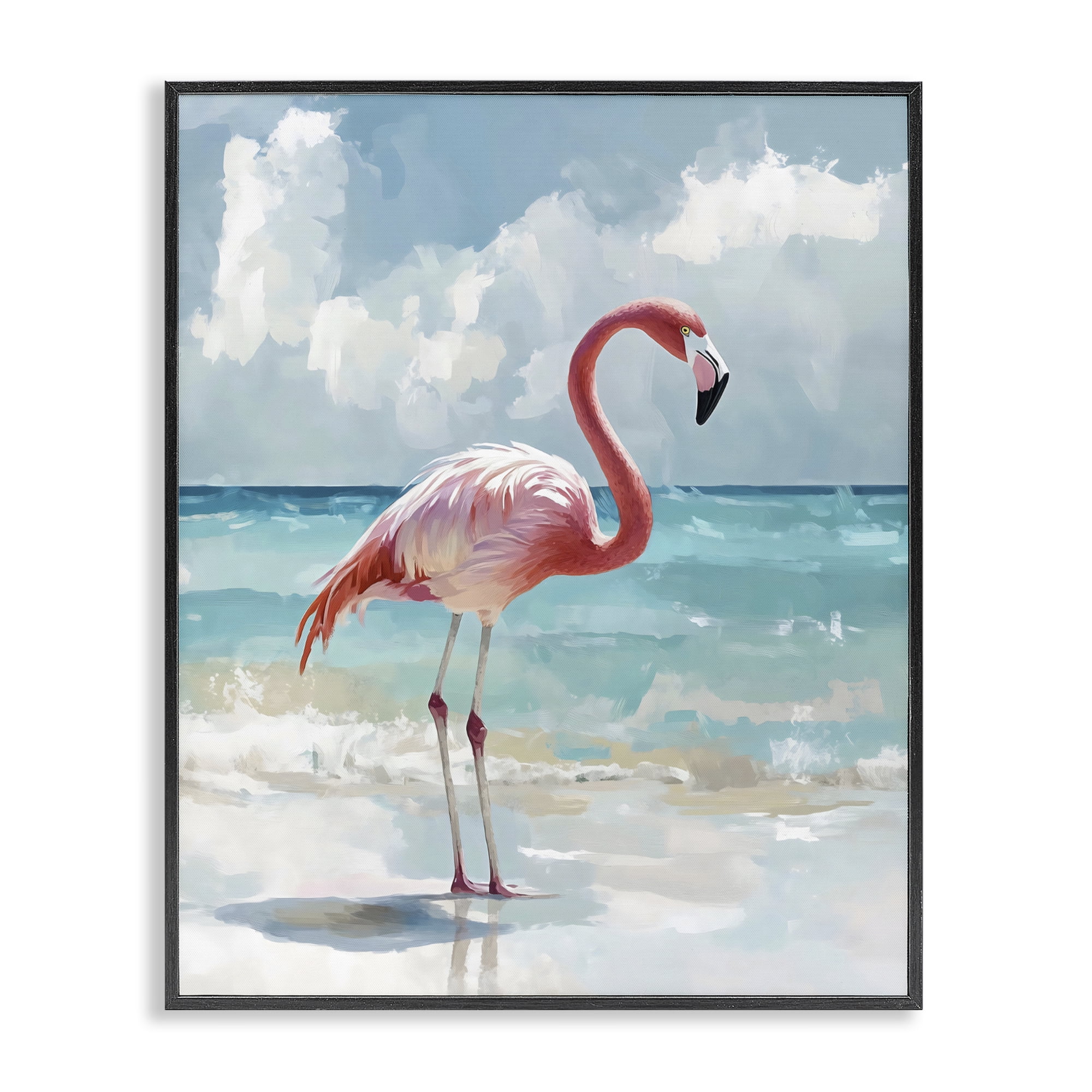 Stupell Industries Flamingo At Shore Black Framed Giclee Art, design by The Prints Vibe