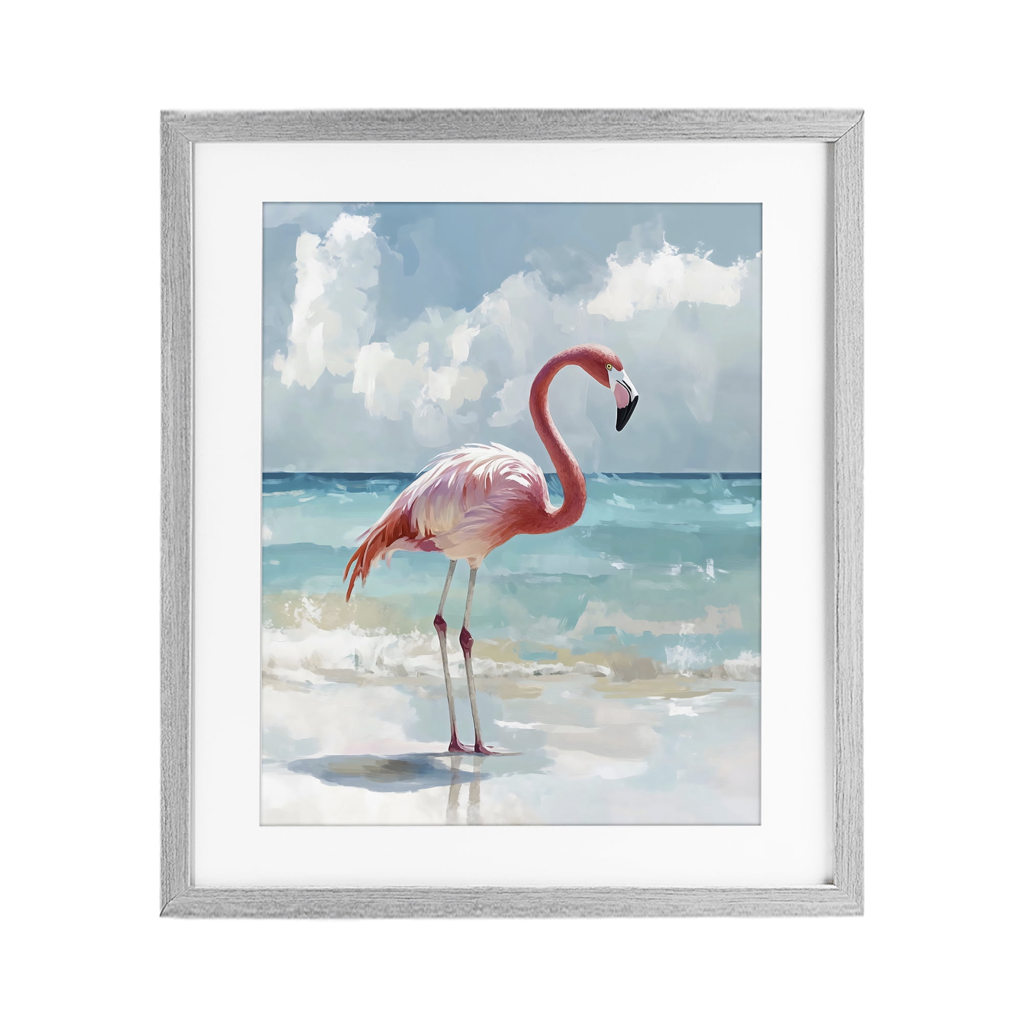 Stupell Industries Flamingo At Shore Gray Framed Print Under Glass, design by The Prints Vibe