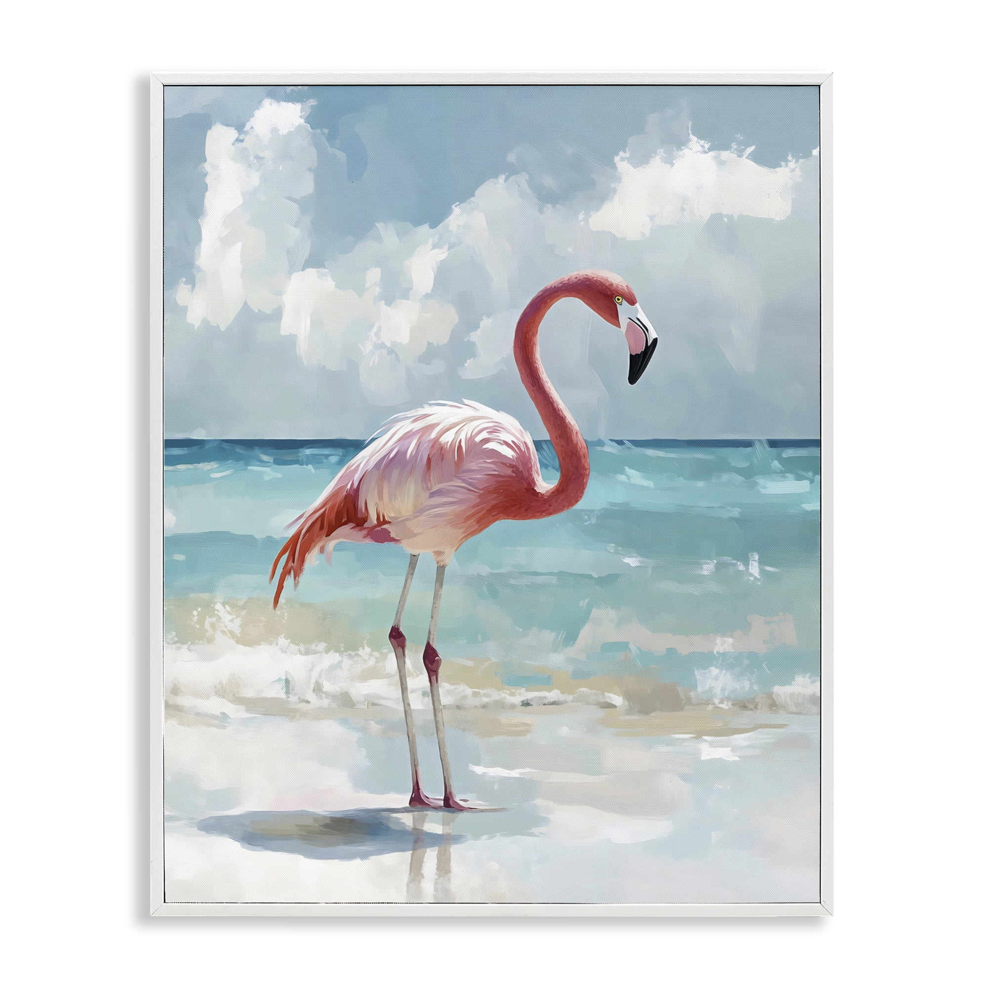 Stupell Industries Flamingo At Shore White Framed Giclee Art, design by The Prints Vibe