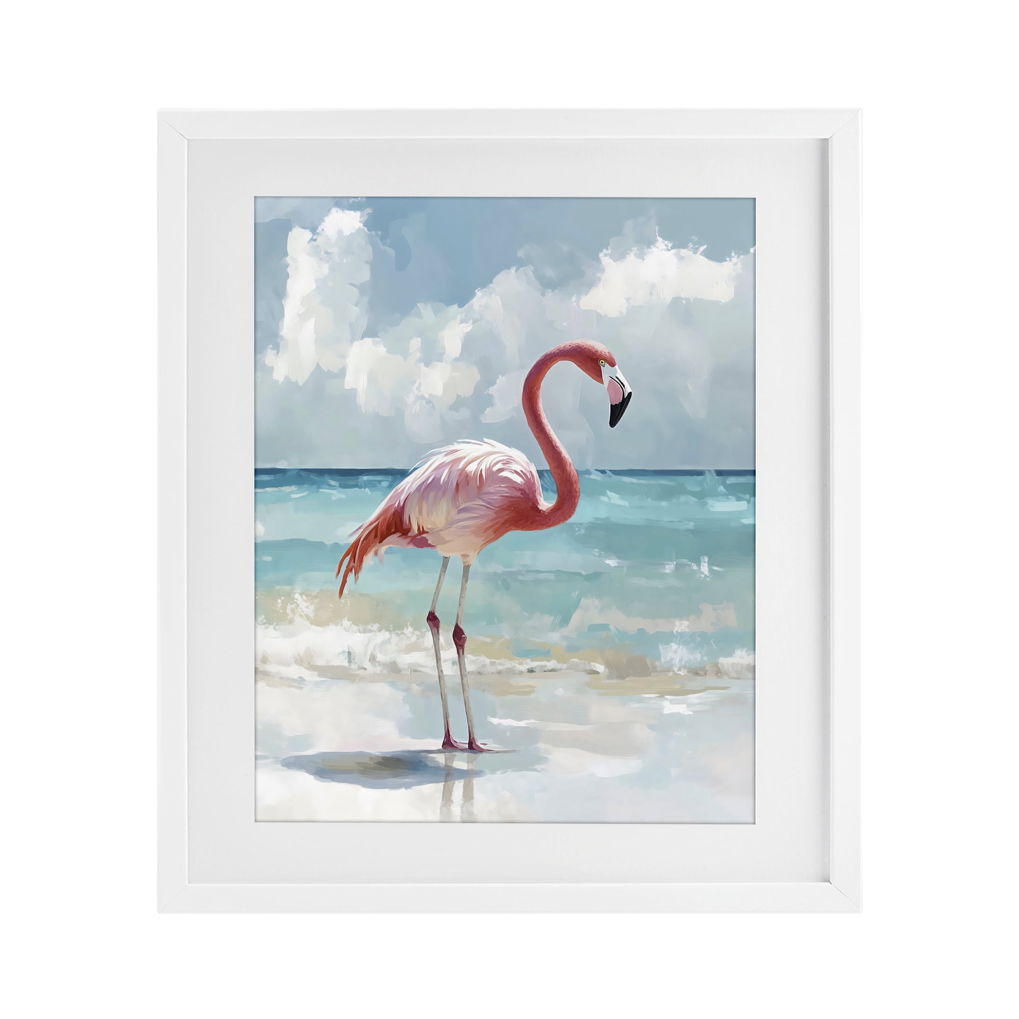 Stupell Industries Flamingo At Shore White Framed Print Under Glass, design by The Prints Vibe