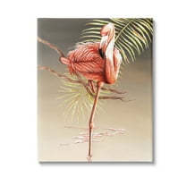 Stupell Industries Flamingo Balancing with Leaf Animals & Insects Painting Gallery Wrapped Canvas Art Print Wall Art, 16 x 20