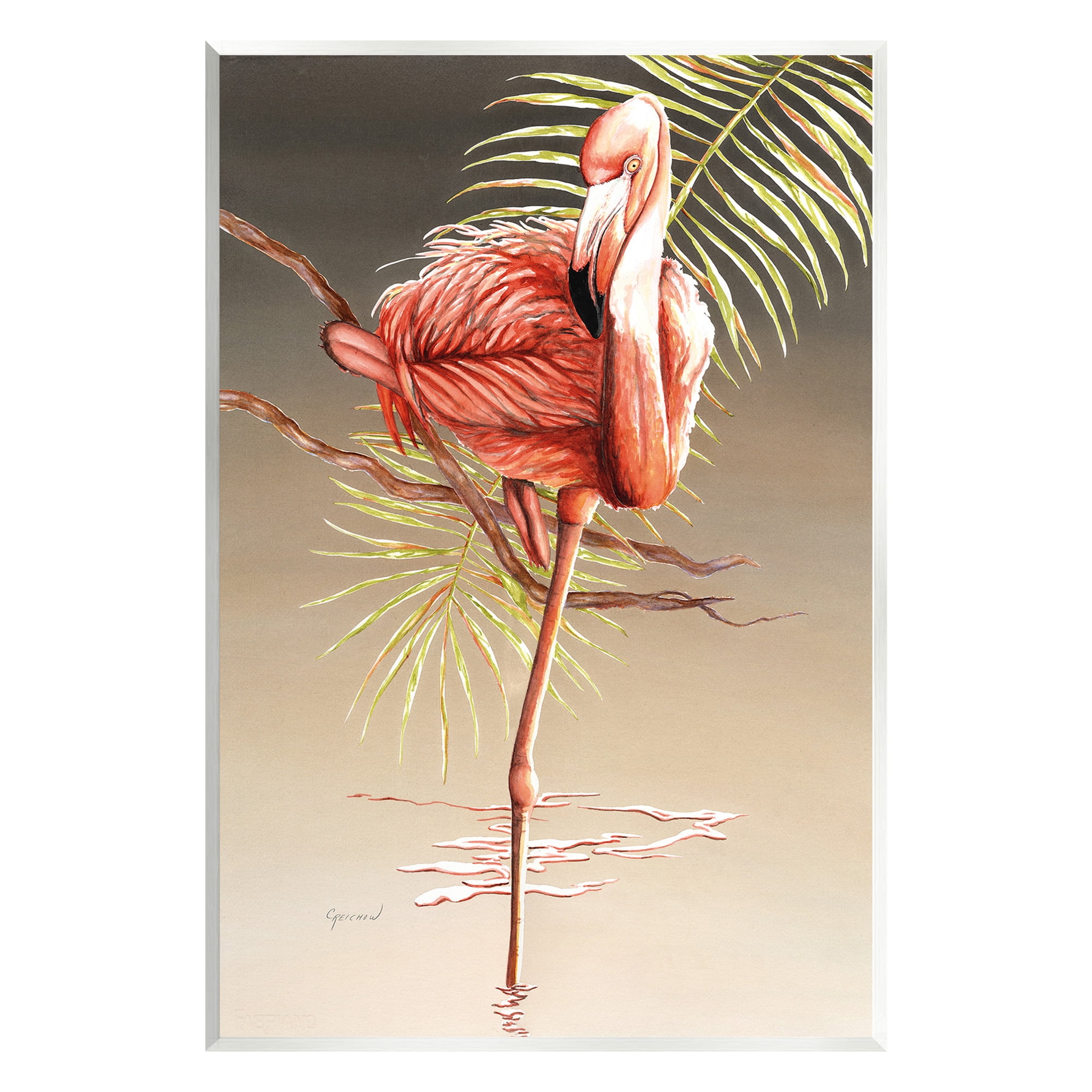 Flamingo Balancing with Leaf Art Print on MDF Wood Plaque