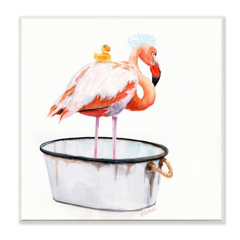 Stupell Industries Flamingo Bath Time Charming Bubble Detail Designed by Jennifer Redstreake