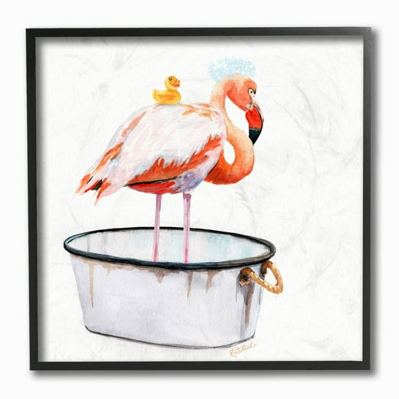 Stupell Industries Flamingo Bath Time Charming Bubble Detail Designed by Jennifer Redstreake