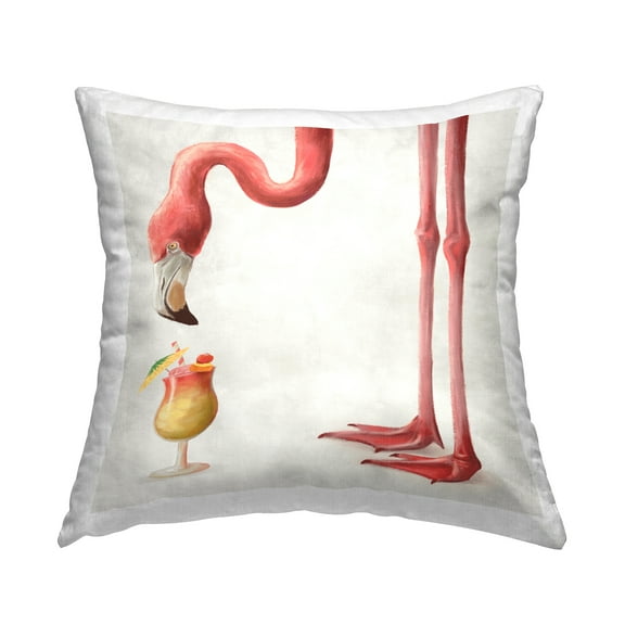 Stupell Industries Flamingo Bird Tropical Cocktail Square Decorative Printed Throw Pillow, 18 x 18,