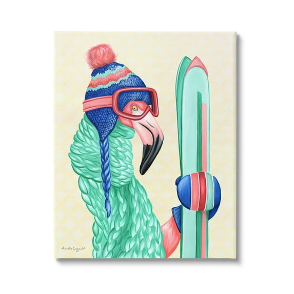 Stupell Industries Flamingo Bird Wearing Skiing Winter Sports Clothes Graphic Art Gallery Wrapped Canvas Print Wall Art, Design by Amelie Legault