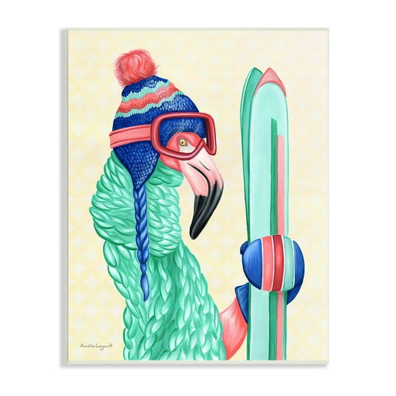 Stupell Industries Flamingo Bird Wearing Skiing Winter Sports Clothes Graphic Art Unframed Art Print Wall Art, Design by Amelie Legault