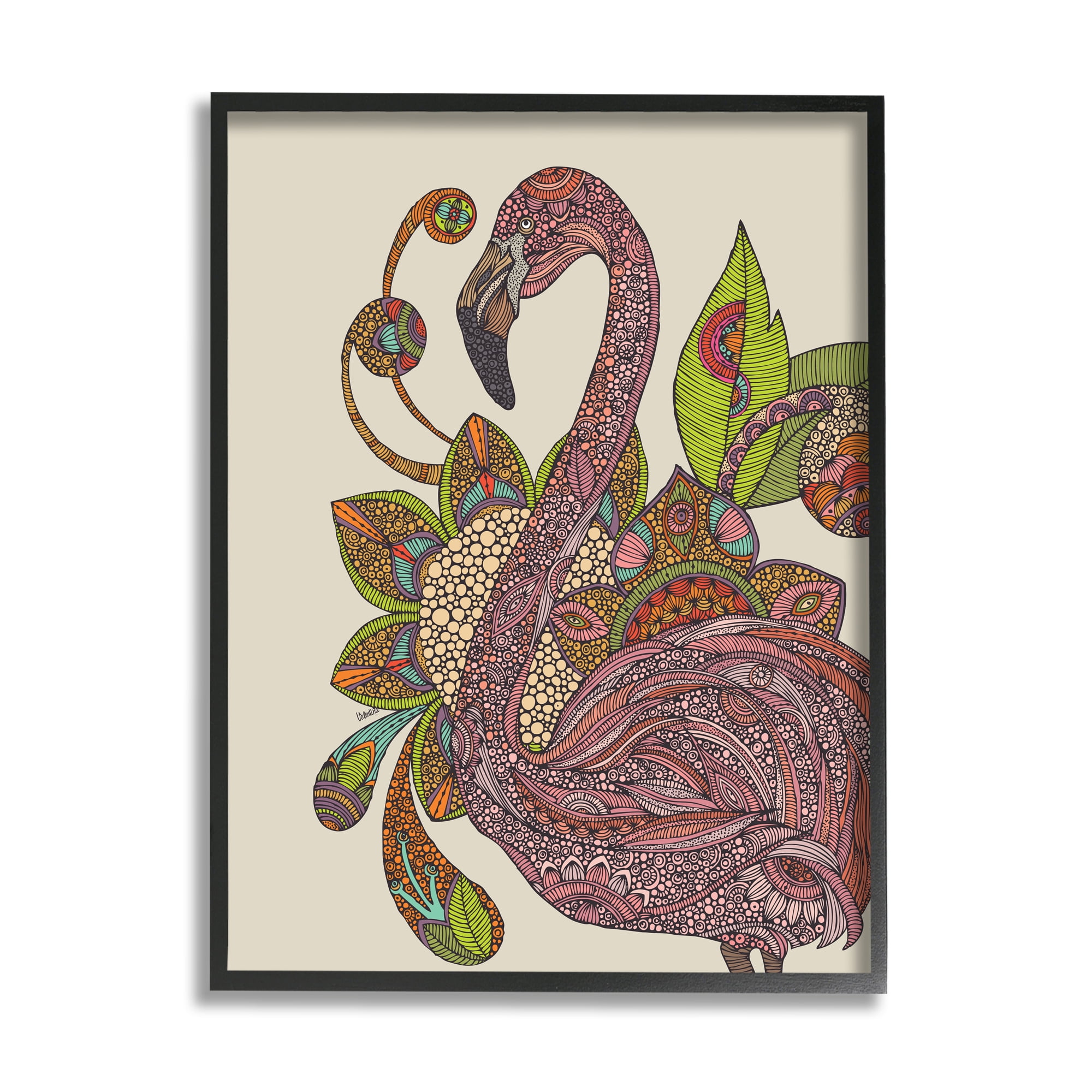 Stupell Industries Flamingo Bold Paisley Botanicals Complex Floral Details Graphic Art Black Framed Art Print Wall Art, Design by Valentina Harper