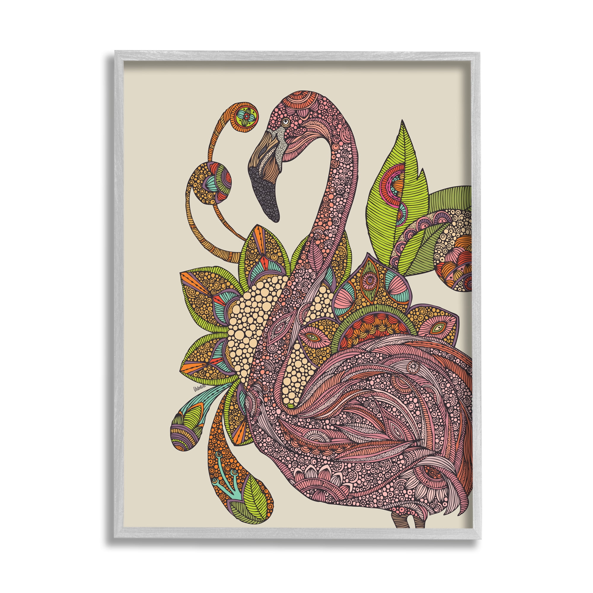 Stupell Industries Flamingo Bold Paisley Botanicals Complex Floral Details Graphic Art Gray Framed Art Print Wall Art, Design by Valentina Harper