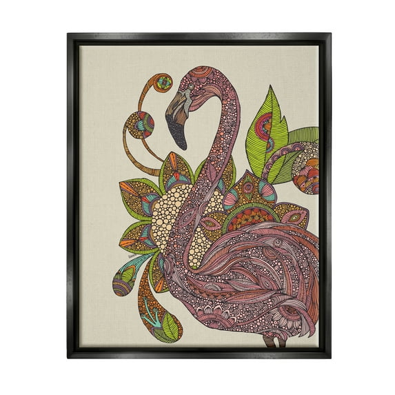 Stupell Industries Flamingo Bold Paisley Botanicals Complex Floral Details Graphic Art Jet Black Floating Framed Canvas Print Wall Art, Design by Valentina Harper