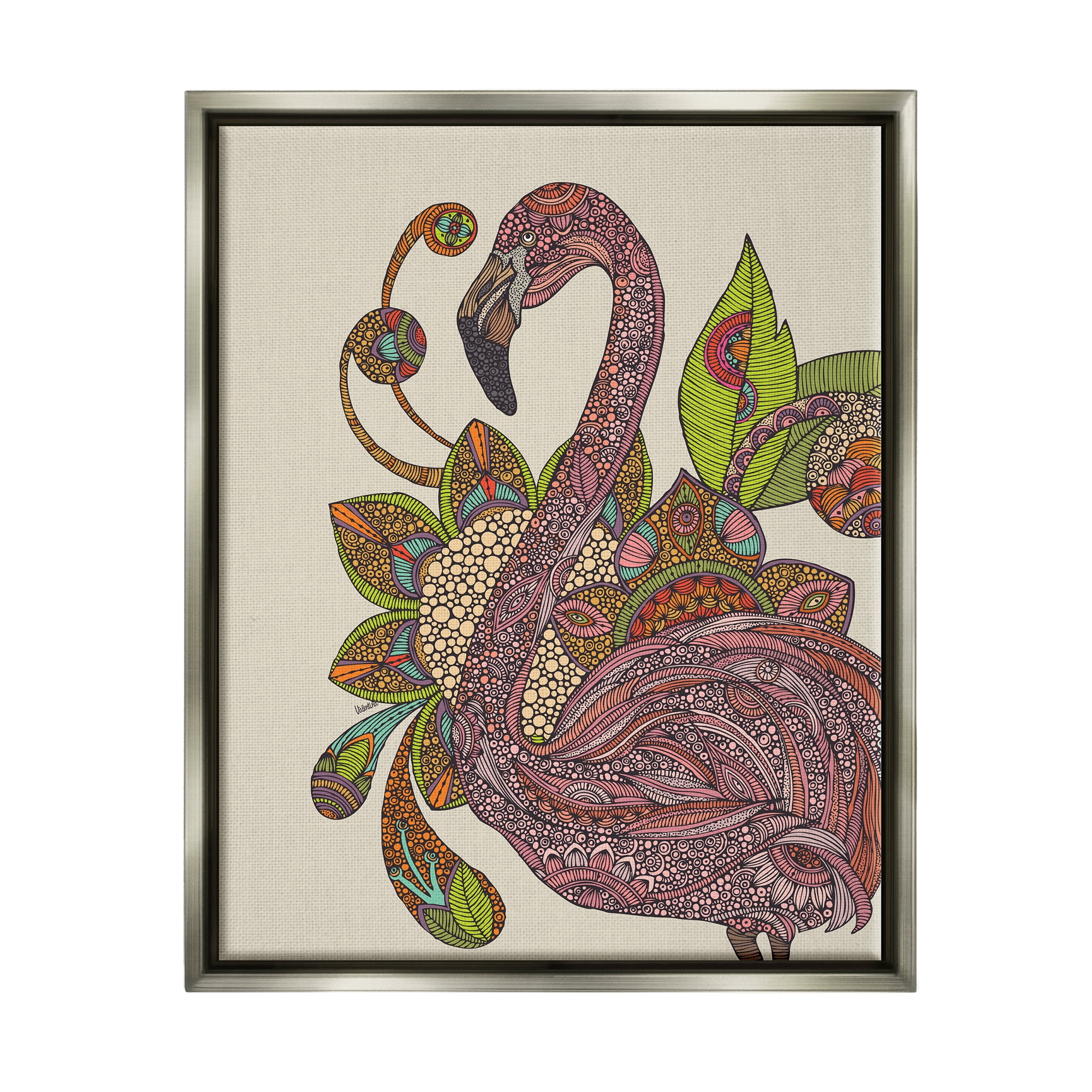 Stupell Industries Flamingo Bold Paisley Botanicals Complex Floral Details Graphic Art Luster Gray Floating Framed Canvas Print Wall Art, Design by Valentina Harper