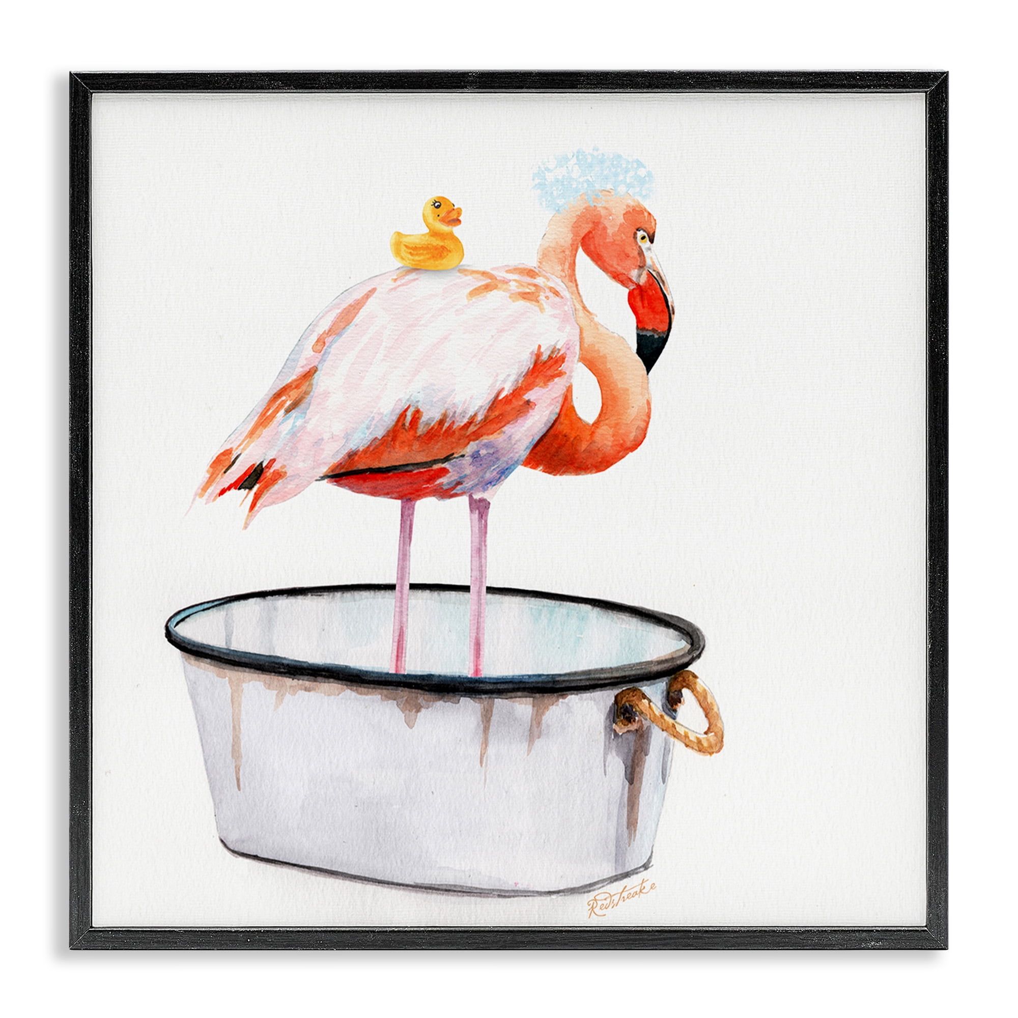 Stupell Industries Flamingo Bubble Bath Time Animals & Insects Painting Black Framed Art Print Wall Art, 24 x 24