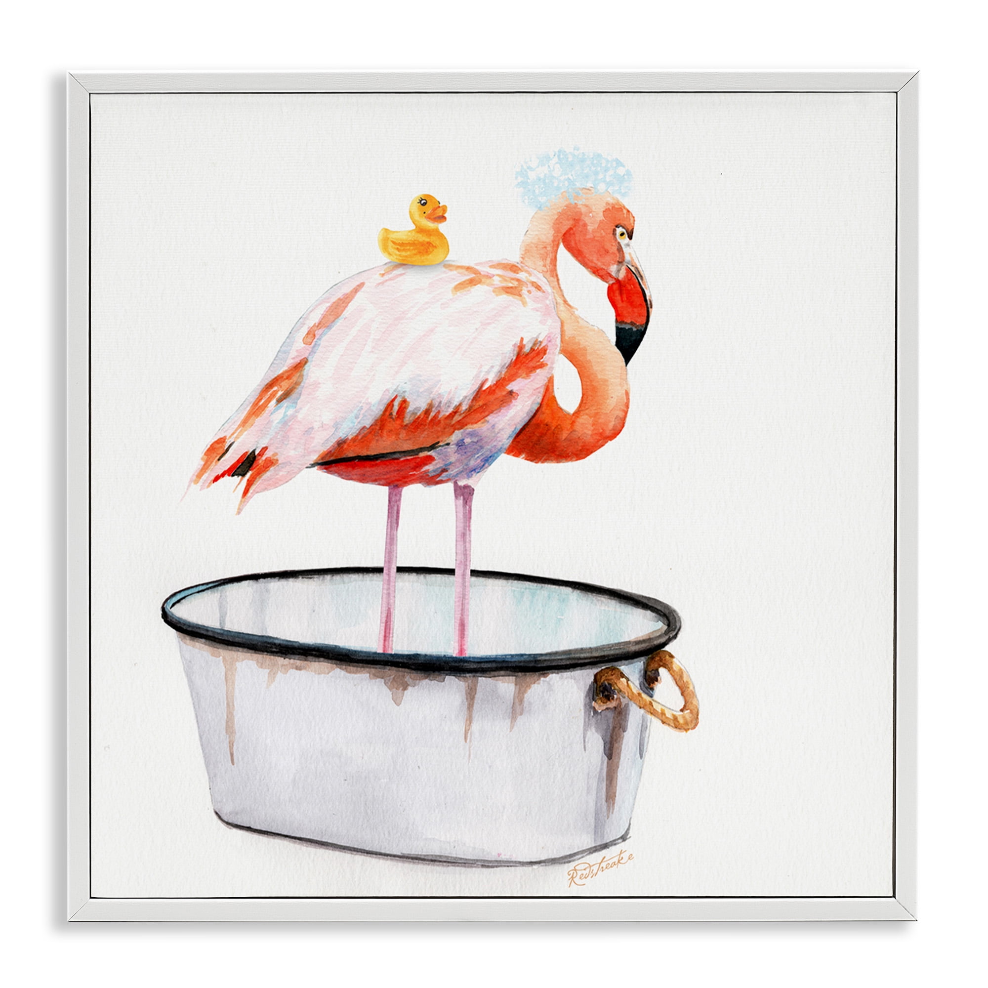 Stupell Industries Flamingo Bubble Bath Time Animals & Insects Painting White Framed Art Print Wall Art, 17 x 17
