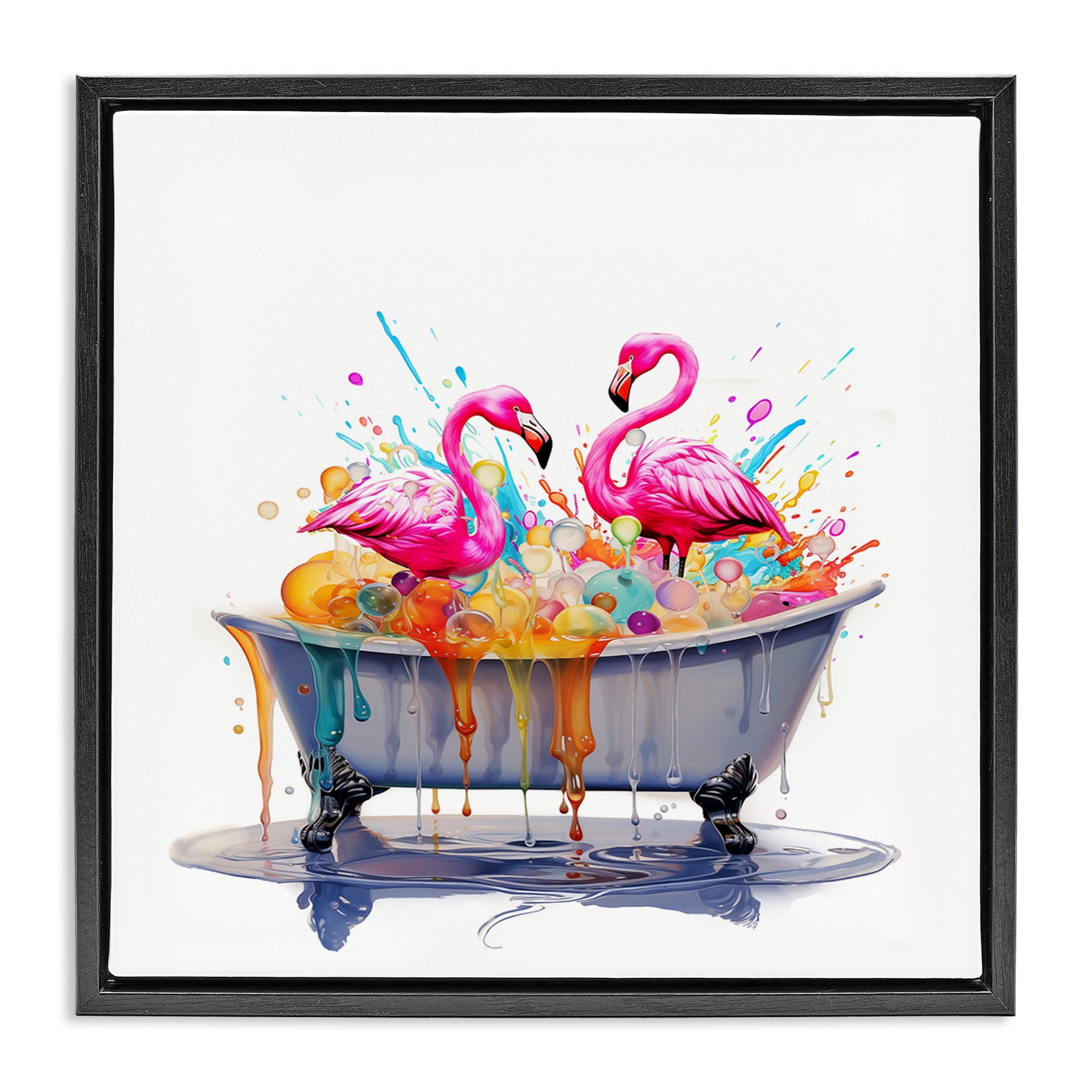 Stupell Industries Flamingo Bubble Bath Typography Painting Black Floater Framed Canvas Art Print Wall Art, 25 x 25