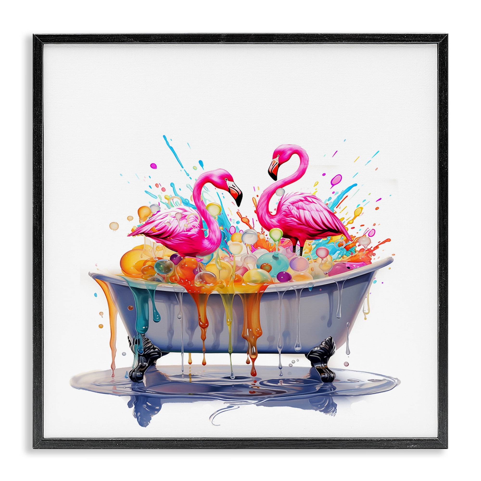 Stupell Industries Flamingo Bubble Bath Typography Painting Black Framed Art Print Wall Art, 12 x 12