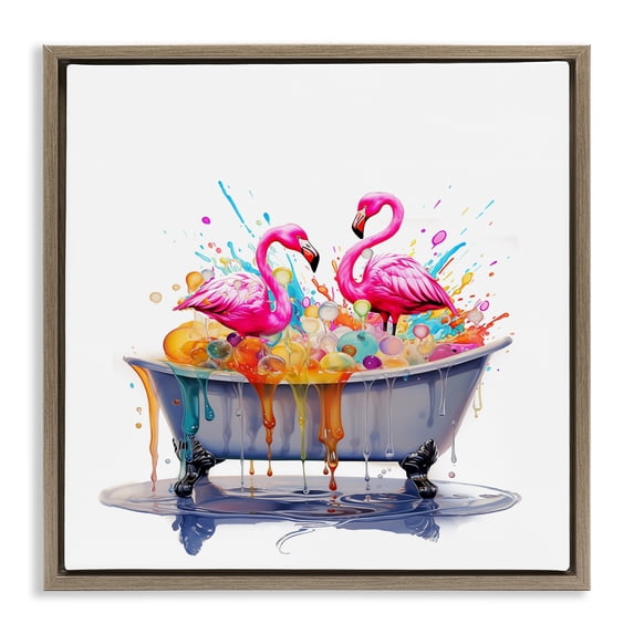Stupell Industries Modern Flamingo Bubble Bath Brown Floating Frame Canvas Art, 25 x 25, by MB Cunningham