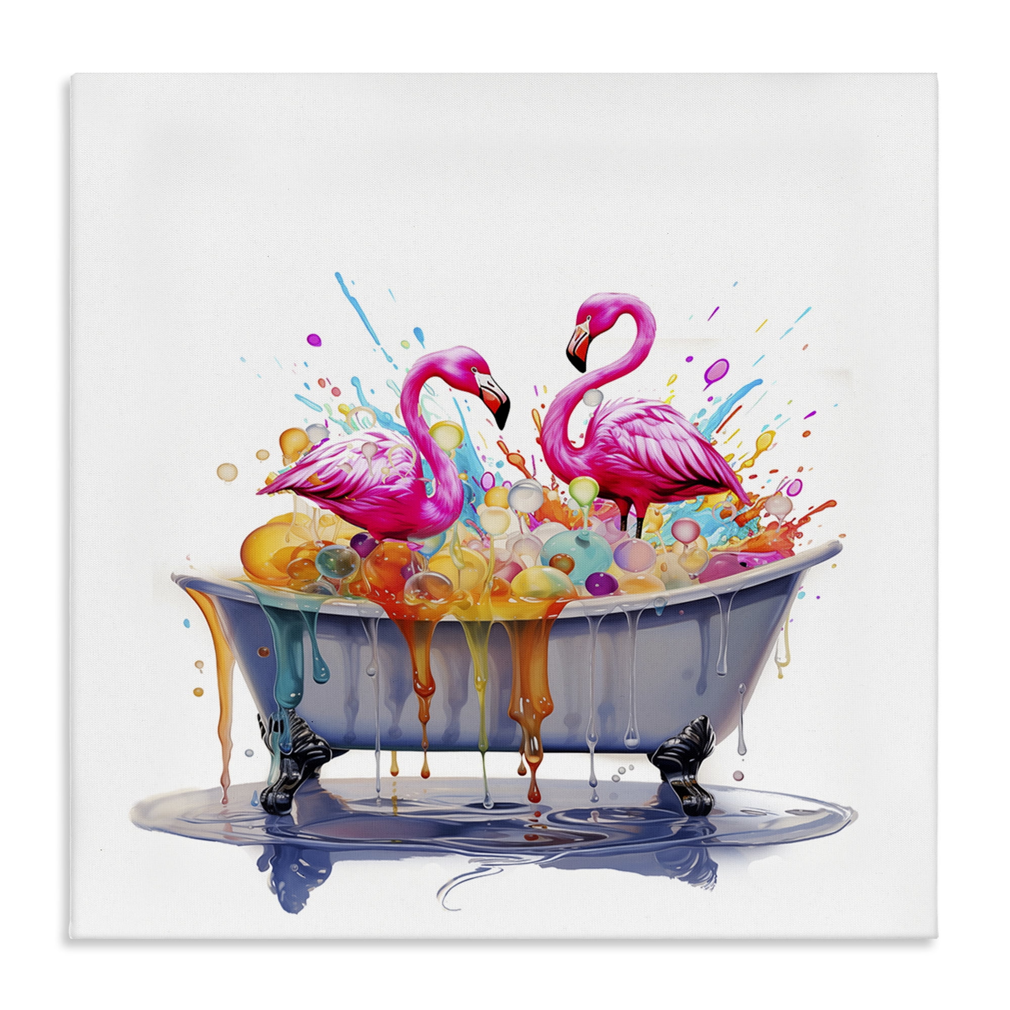 Stupell Industries Flamingo Bubble Bath Typography Painting Gallery Wrapped Canvas Art Print Wall Art, 24 x 24