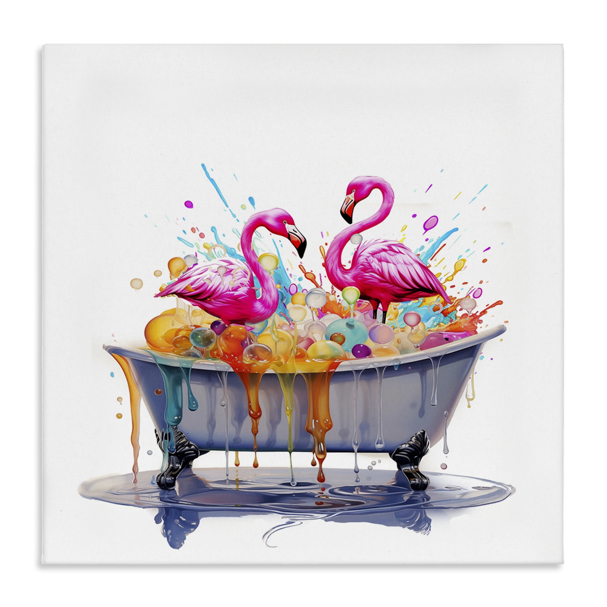 Stupell Industries Flamingo Bubble Bath Typography Painting Gallery Wrapped Canvas Art Print Wall Art, 30 x 30