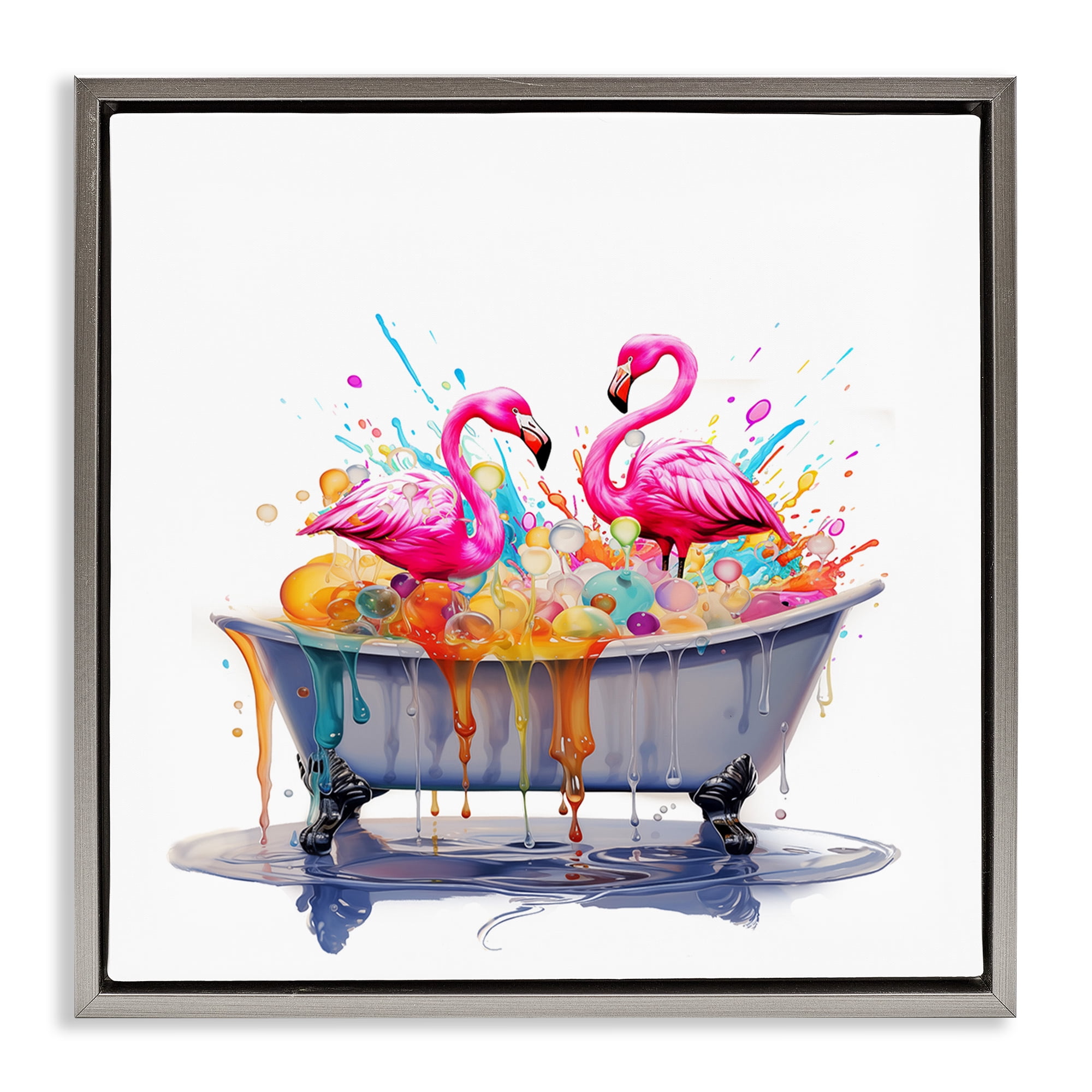 Stupell Industries Flamingo Bubble Bath Typography Painting Gray Floater Framed Canvas Art Print Wall Art, 25 x 25