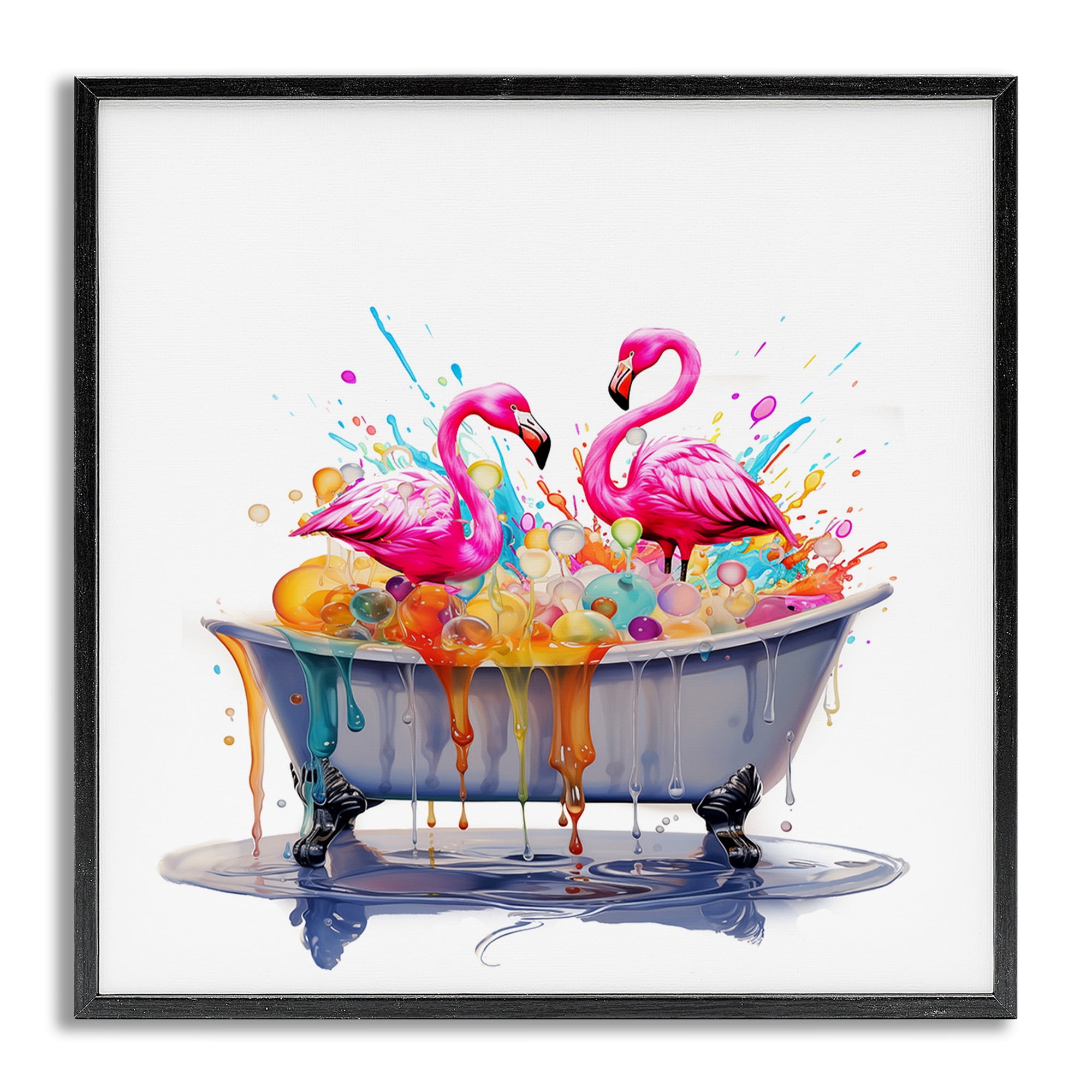 Stupell Industries Flamingo Bubble Bath Typography Painting Gray Framed Art Print Wall Art, 12 x 12