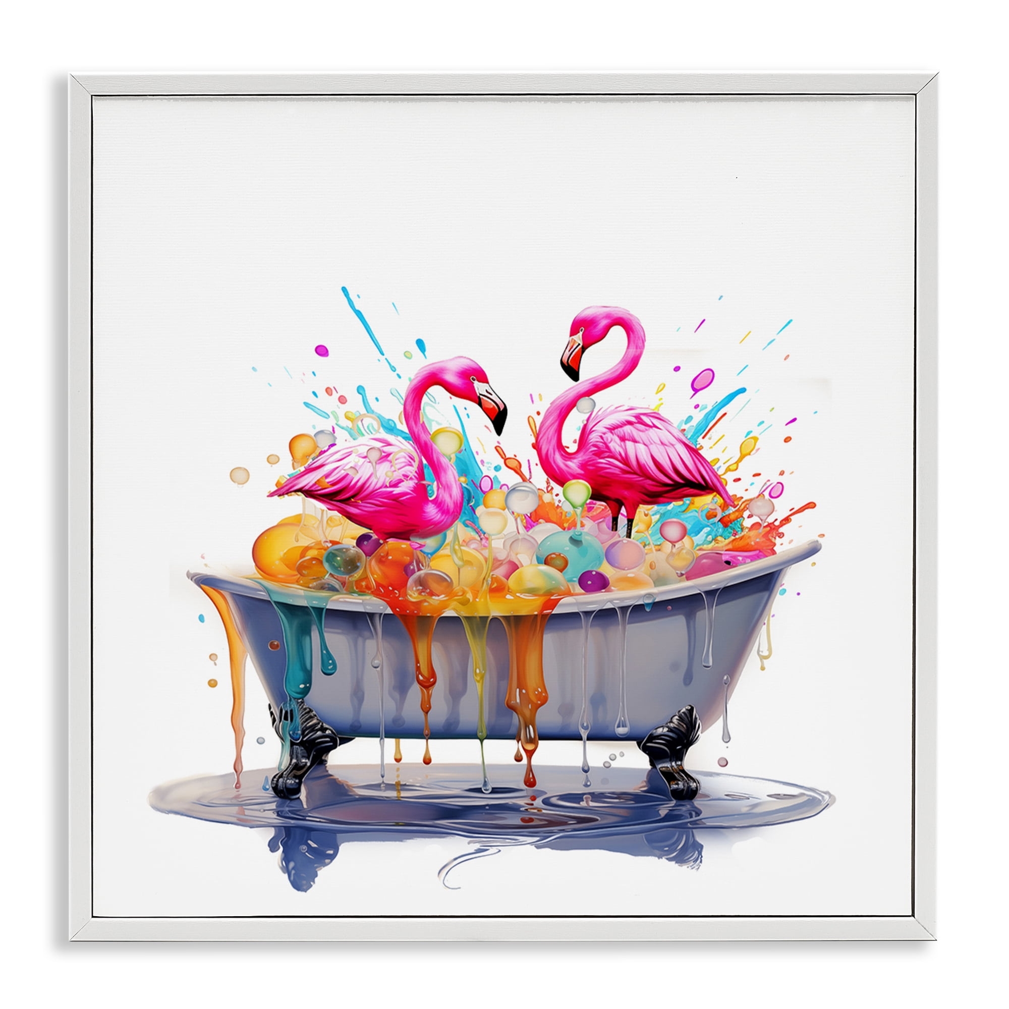 Stupell Industries Flamingo Bubble Bath Typography Painting White Framed Art Print Wall Art, 24 x 24