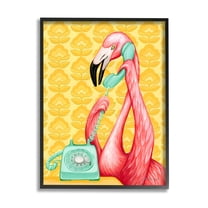 Stupell Industries Flamingo Calling Dial Telephone Groovy Flowers Wallpaper Graphic Art Black Framed Art Print Wall Art, Design by Amelie Legault