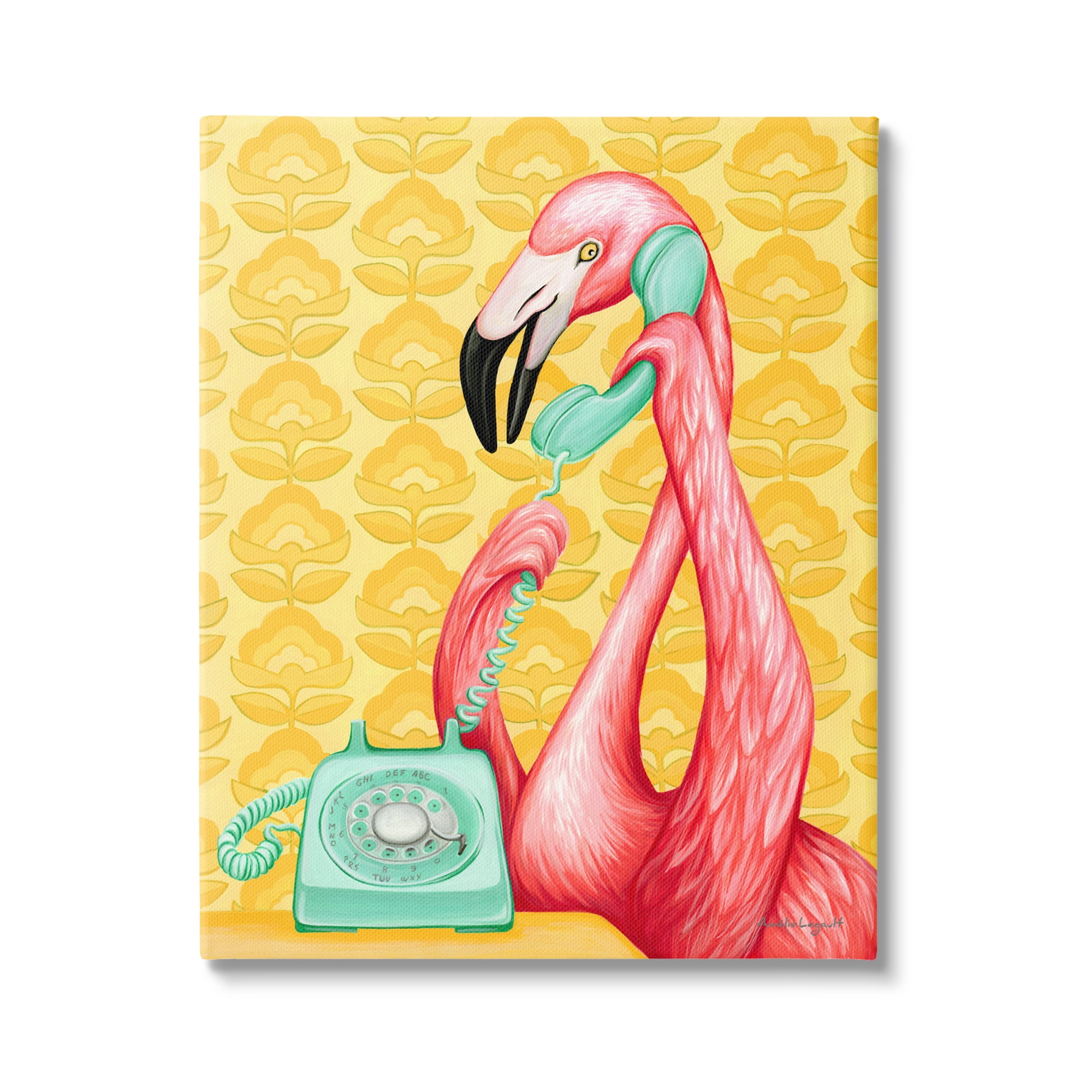Flamingo Calling Groovy Flowers Canvas Print, 30 x 40