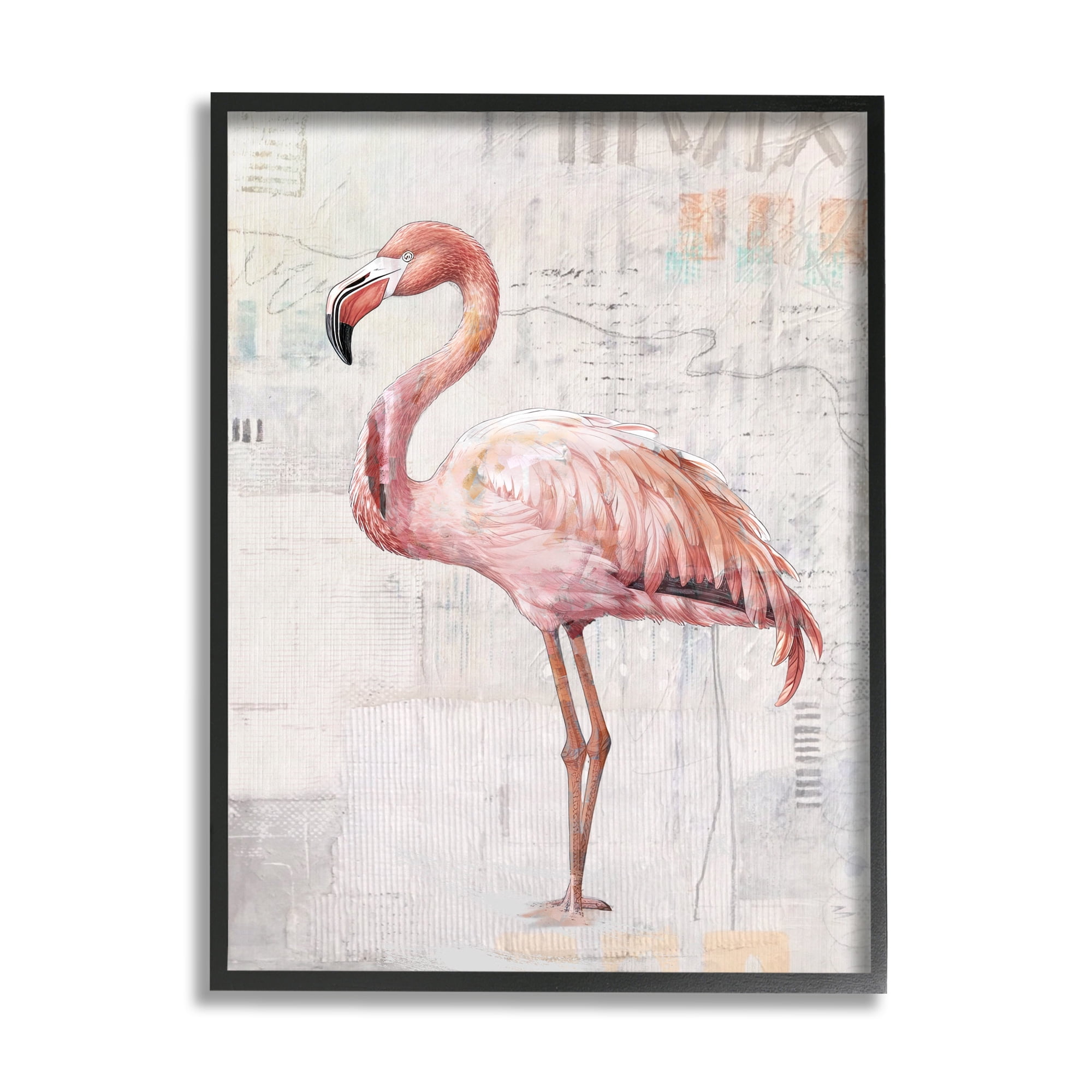 Stupell Industries Flamingo Collage Portrait Animals & Insects Painting Black Framed Art Print Wall Art, 16 x 20