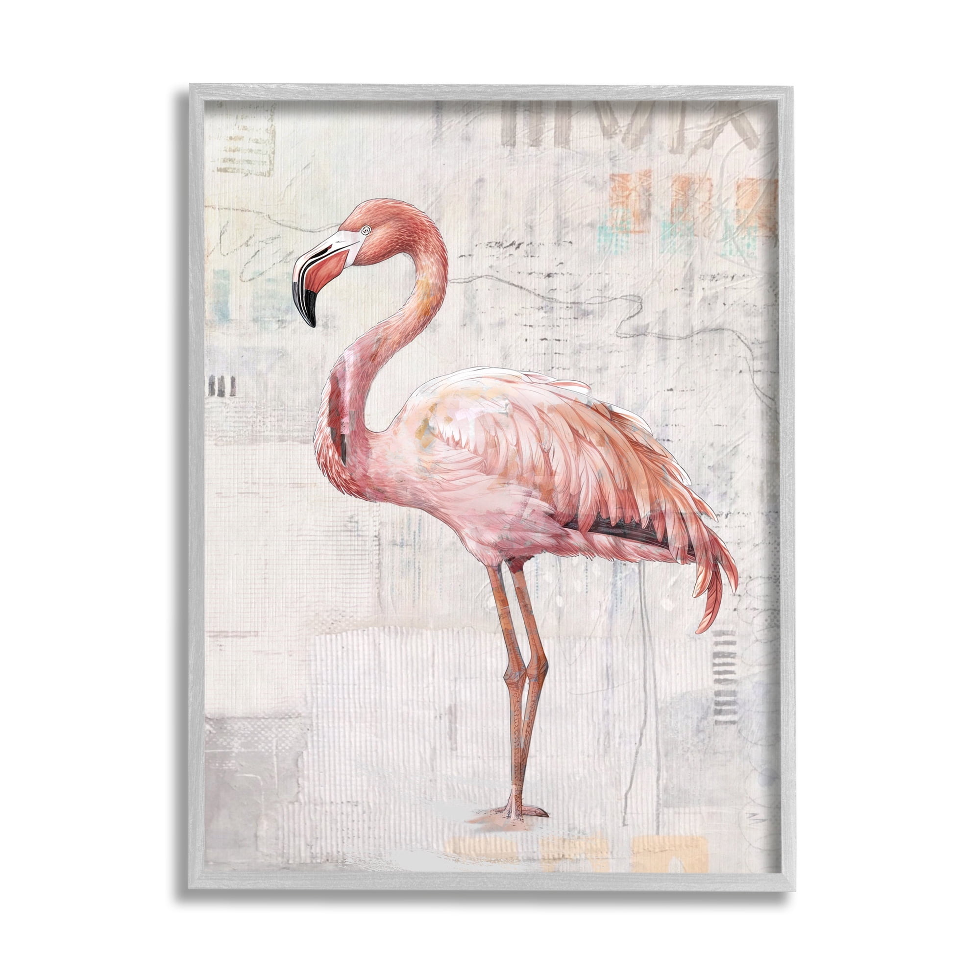 Stupell Industries Flamingo Collage Portrait Animals & Insects Painting Gray Framed Art Print Wall Art, 24 x 30