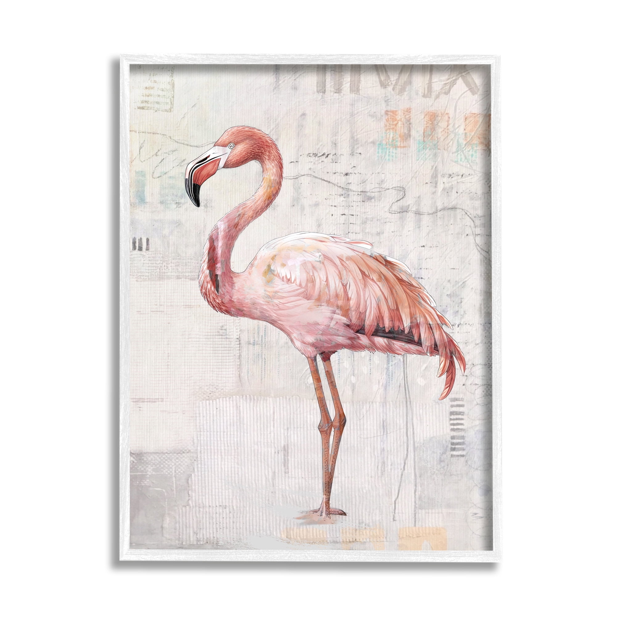 Stupell Industries Flamingo Collage Portrait Animals & Insects Painting White Framed Art Print Wall Art, 11 x 14