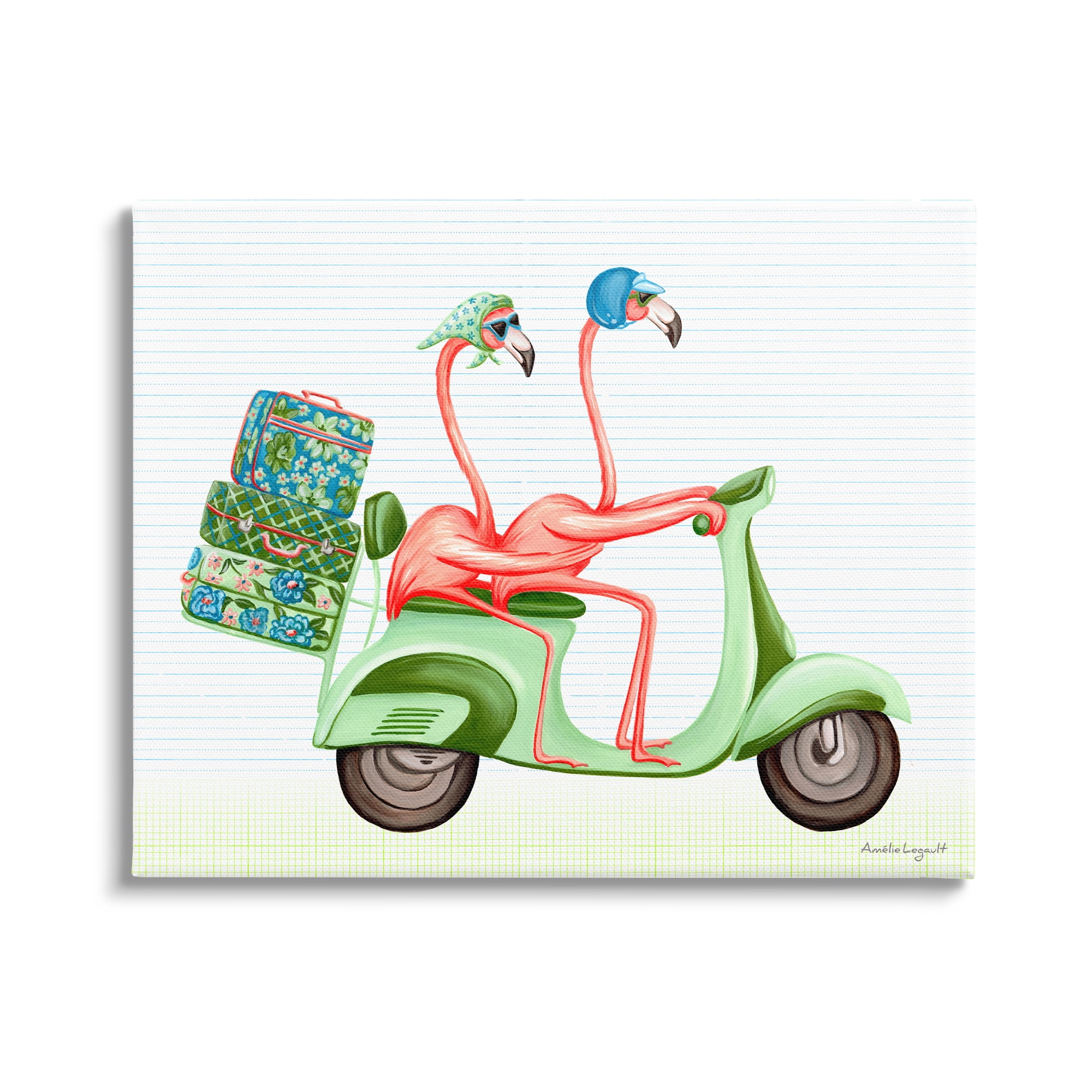 Stupell Industries Flamingo Couple Riding Motor Scooter Packed Luggage Graphic Art Gallery Wrapped Canvas Print Wall Art, Design by Amelie Legault