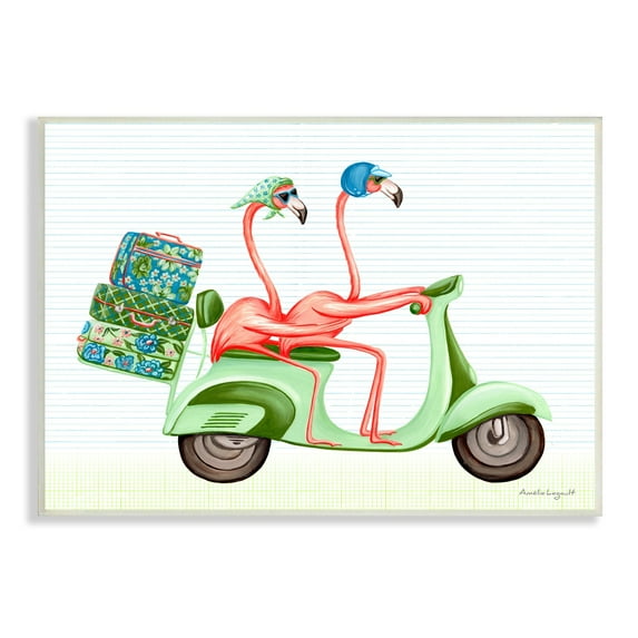Stupell Industries Flamingo Couple Riding Motor Scooter Packed Luggage Graphic Art Unframed Art Print Wall Art, Design by Amelie Legault