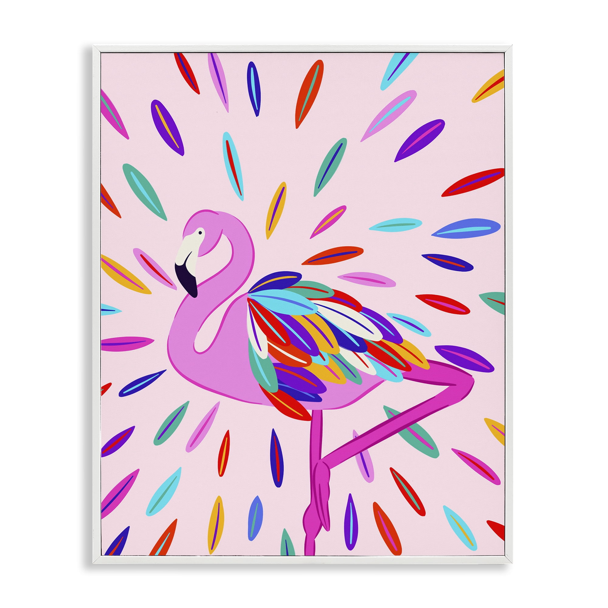 Stupell Industries Flamingo Feather Flair Animals Painting White Framed Art Print Wall Art, 24 x 30