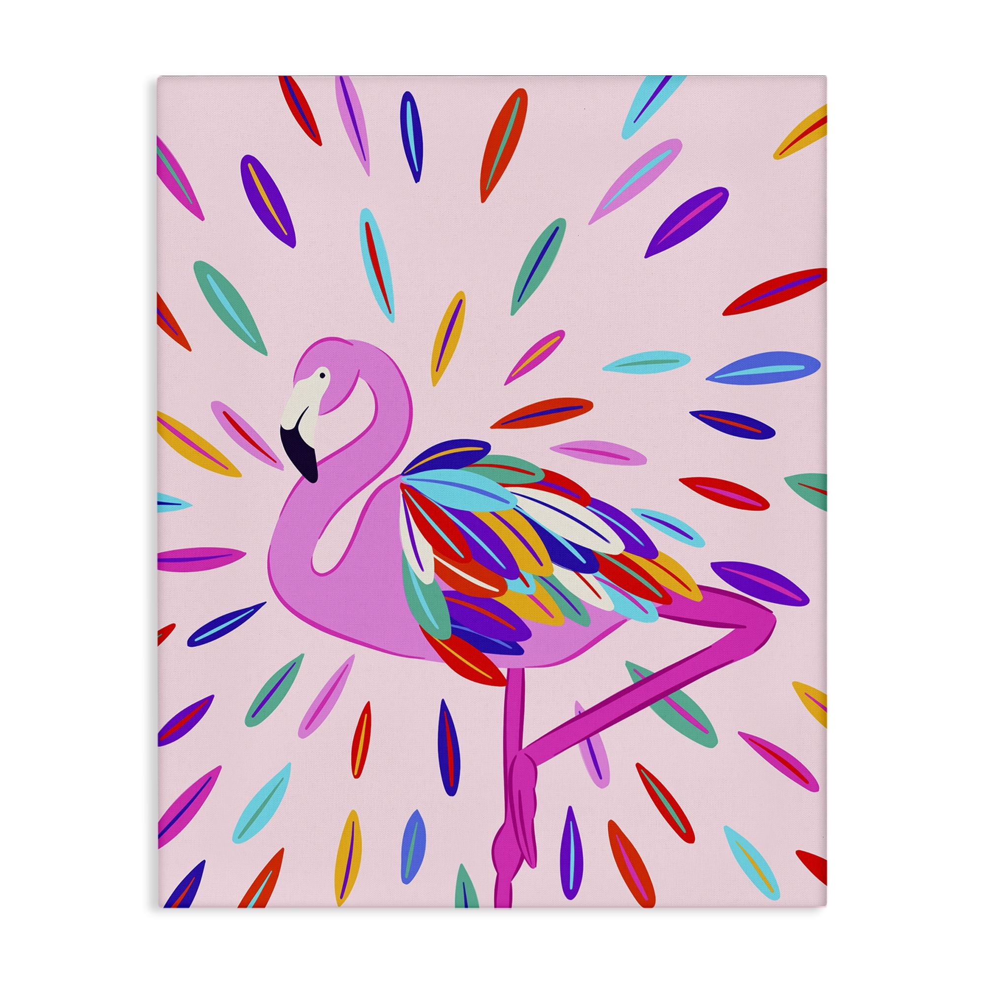 Stupell Industries Flamingo Feather Flair Animals Painting Wrapped Canvas Art Print Wall Art, 16 x 20
