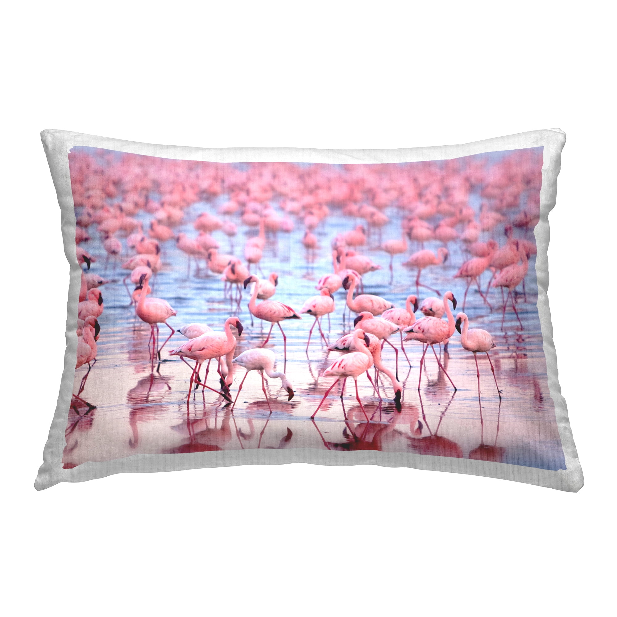 Flamingo Flock Beach Scene Decorative Printed Throw Pillow, 14 x 20
