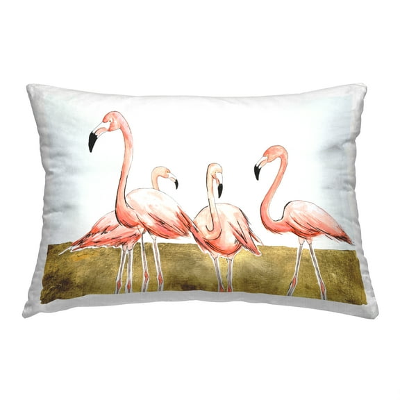Stupell Industries Flamingo Flock on Gold Decorative Printed Throw Pillow, 14 x 20